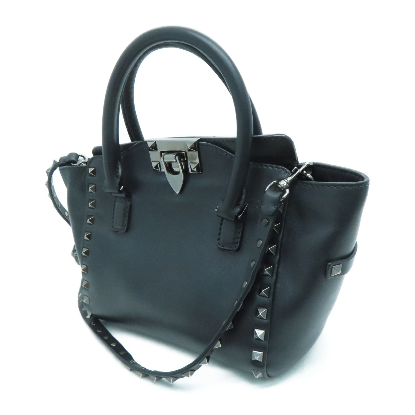 Valentino 牛皮皮革2way Shoulder Bag银扣手挽肩背两用袋黑色