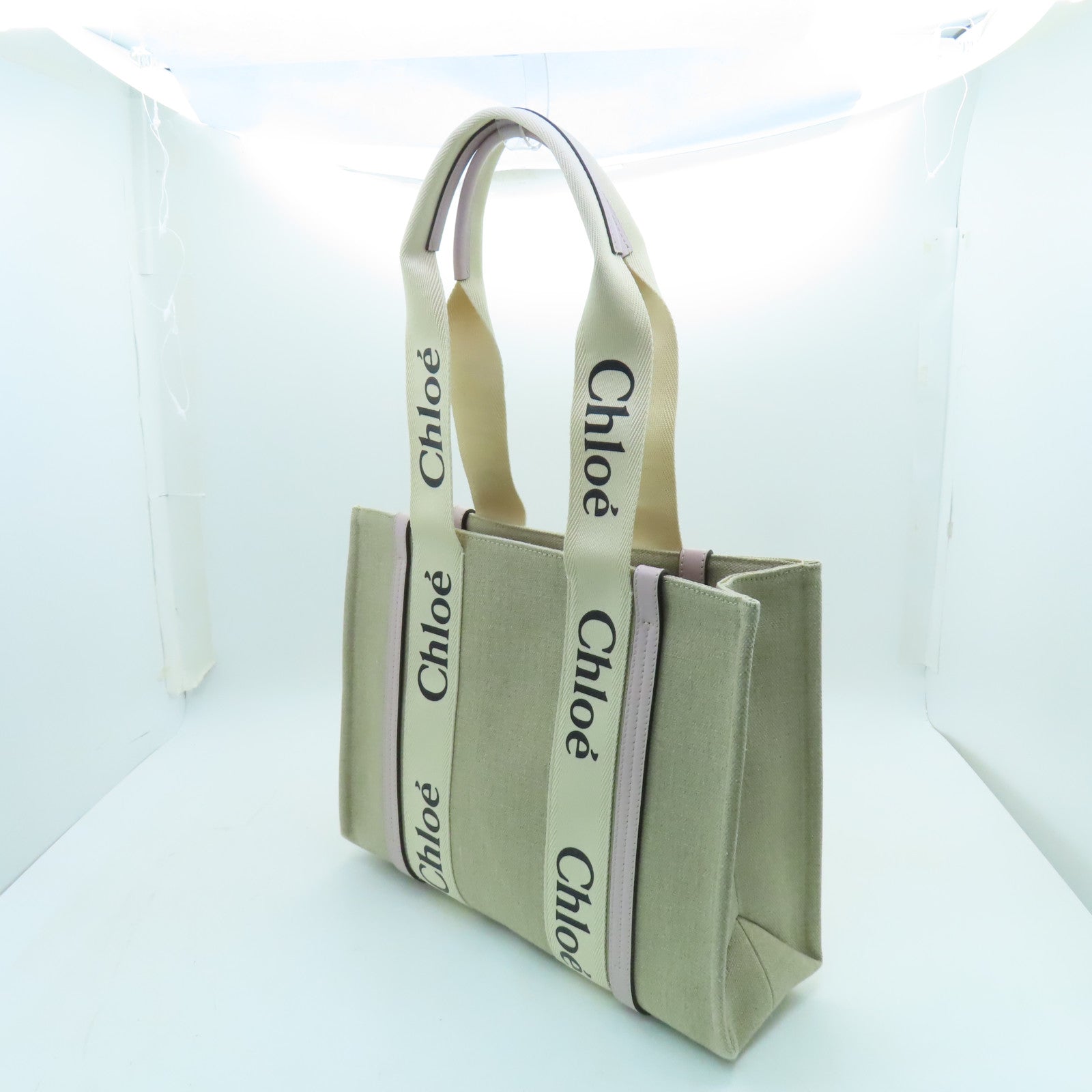 Chloe 【激減優惠】帆布Woody Bag Medium手挽袋米色/粉紅色/白色