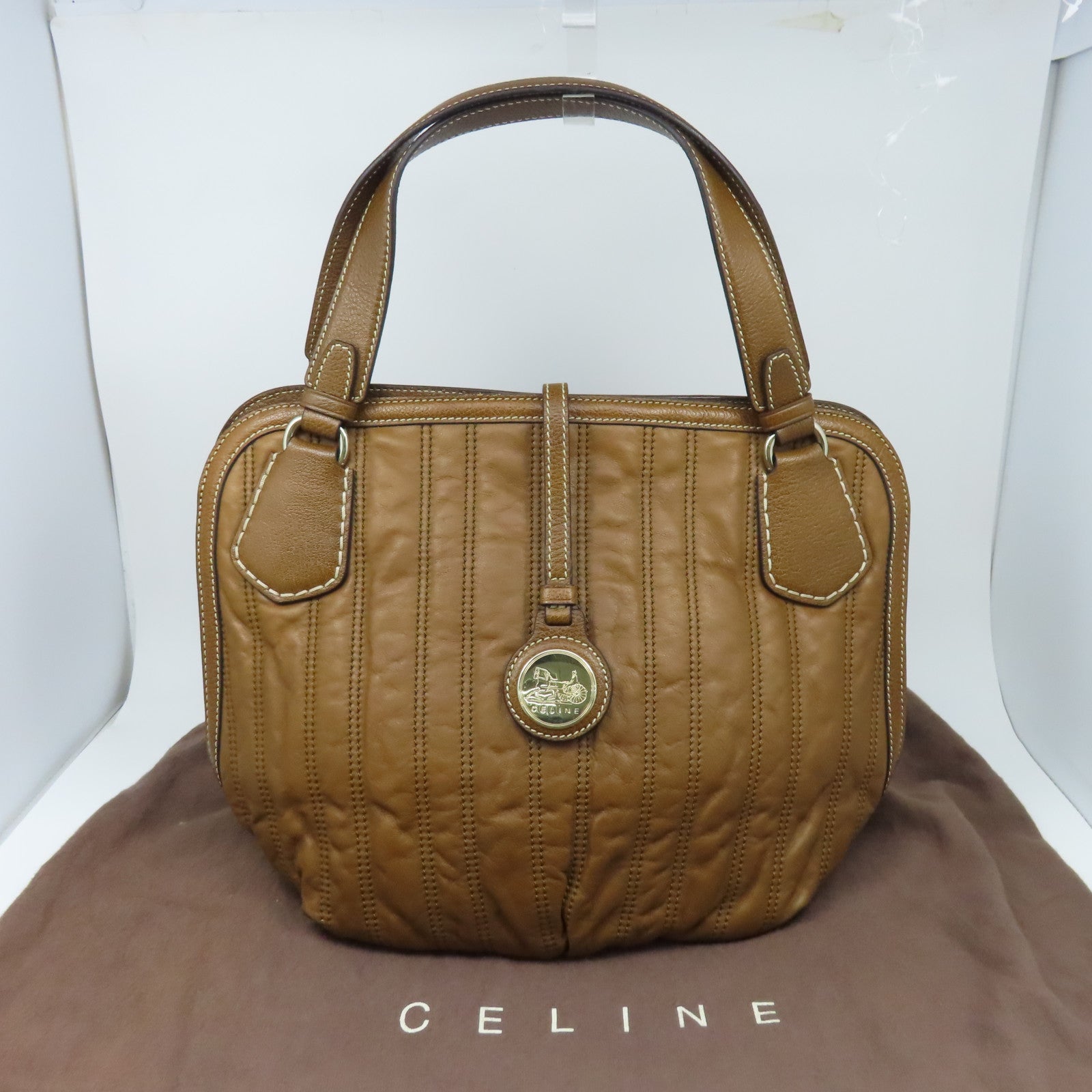 CELINE 牛皮皮革Shoulder Bag銀扣肩背袋啡色