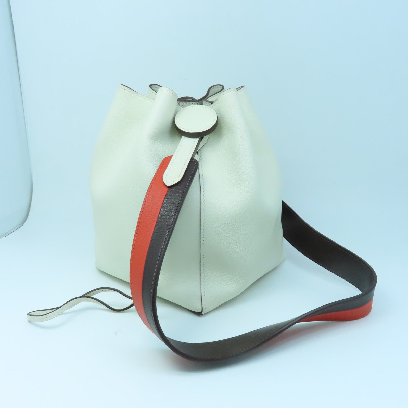 HERMES Evercolor皮革Licol Hermes 17銀扣肩背袋白色/紅色