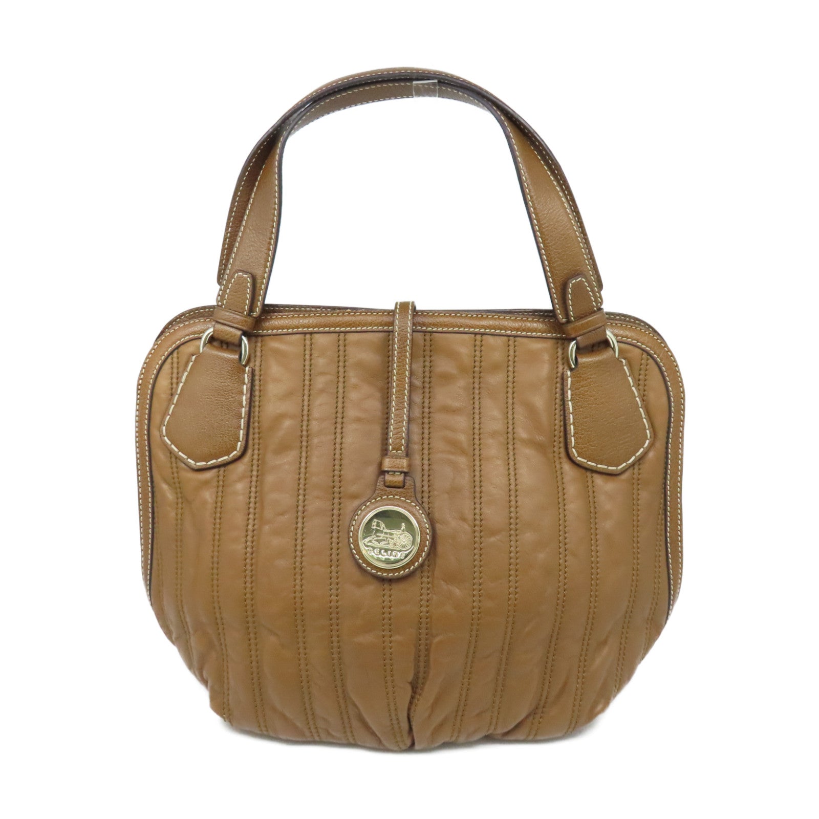 CELINE 牛皮皮革Shoulder Bag銀扣肩背袋啡色