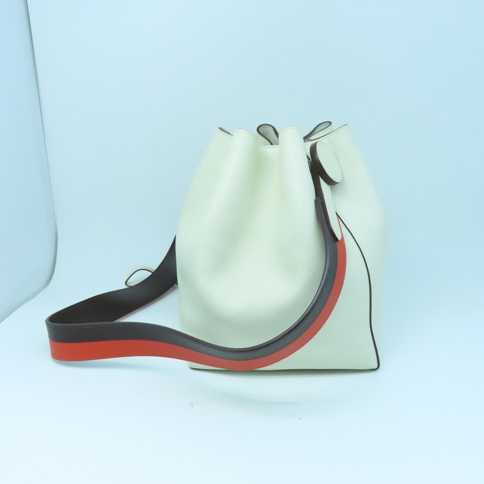 HERMES Evercolor皮革Licol Hermes 17銀扣肩背袋白色/紅色