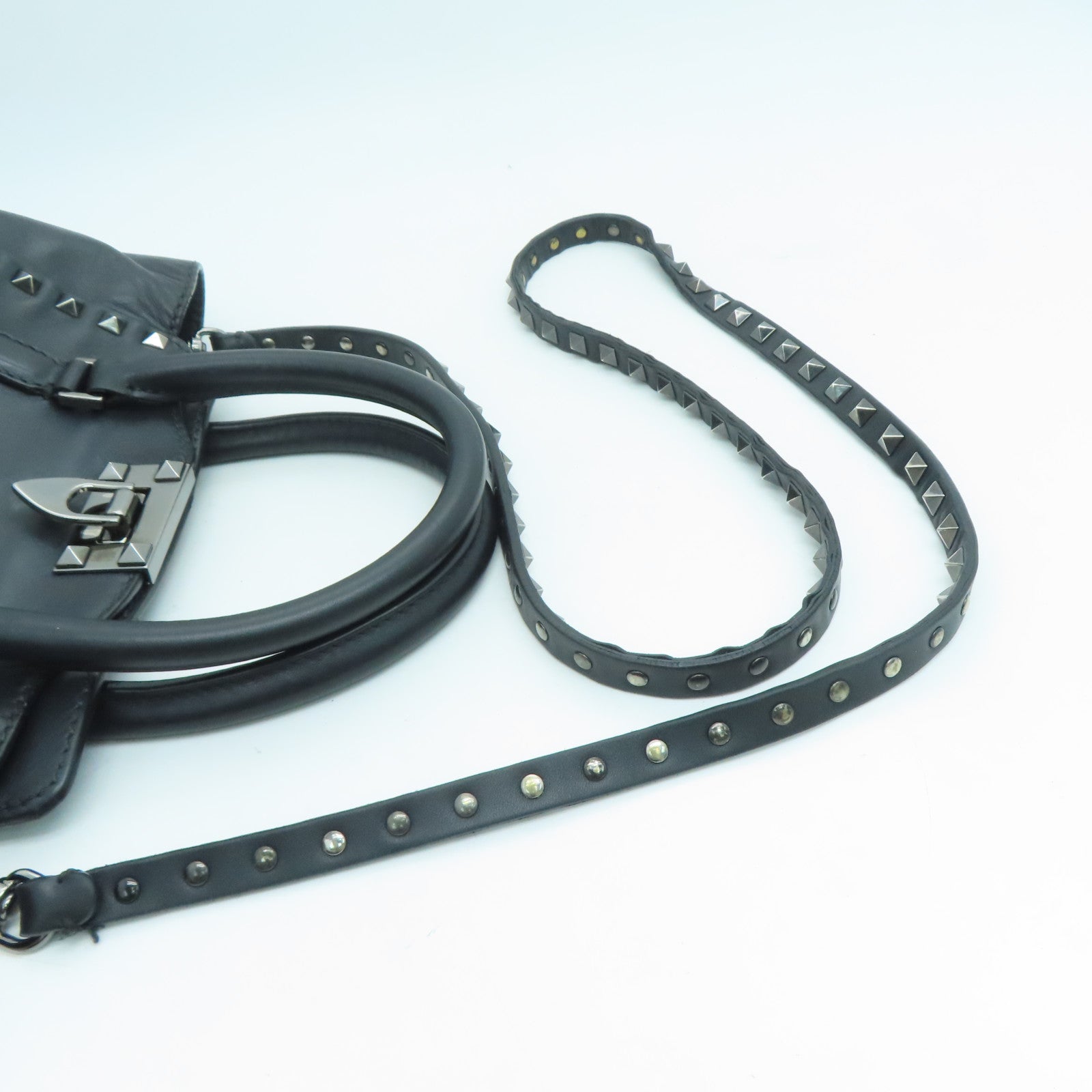 Valentino 牛皮皮革2way Shoulder Bag银扣手挽肩背两用袋黑色