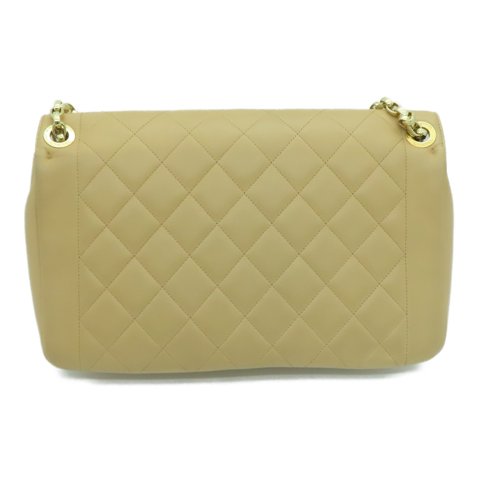 CHANEL 【激減優惠】菱格羊皮皮革Chain Shoulder金扣肩背袋米色