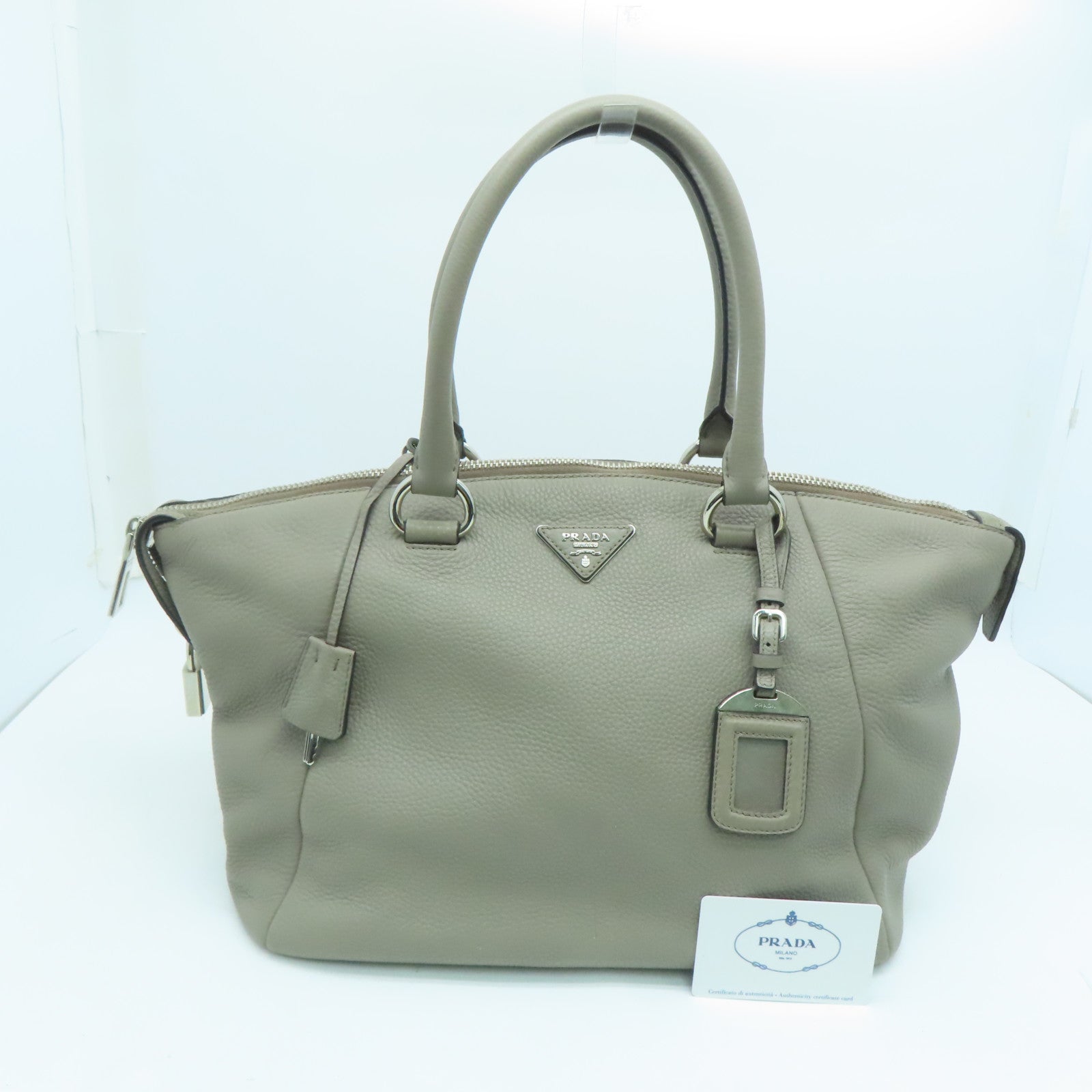 PRADA cowhide leather Shoulder Bag silver buckle handle bag / shoulder bag gray