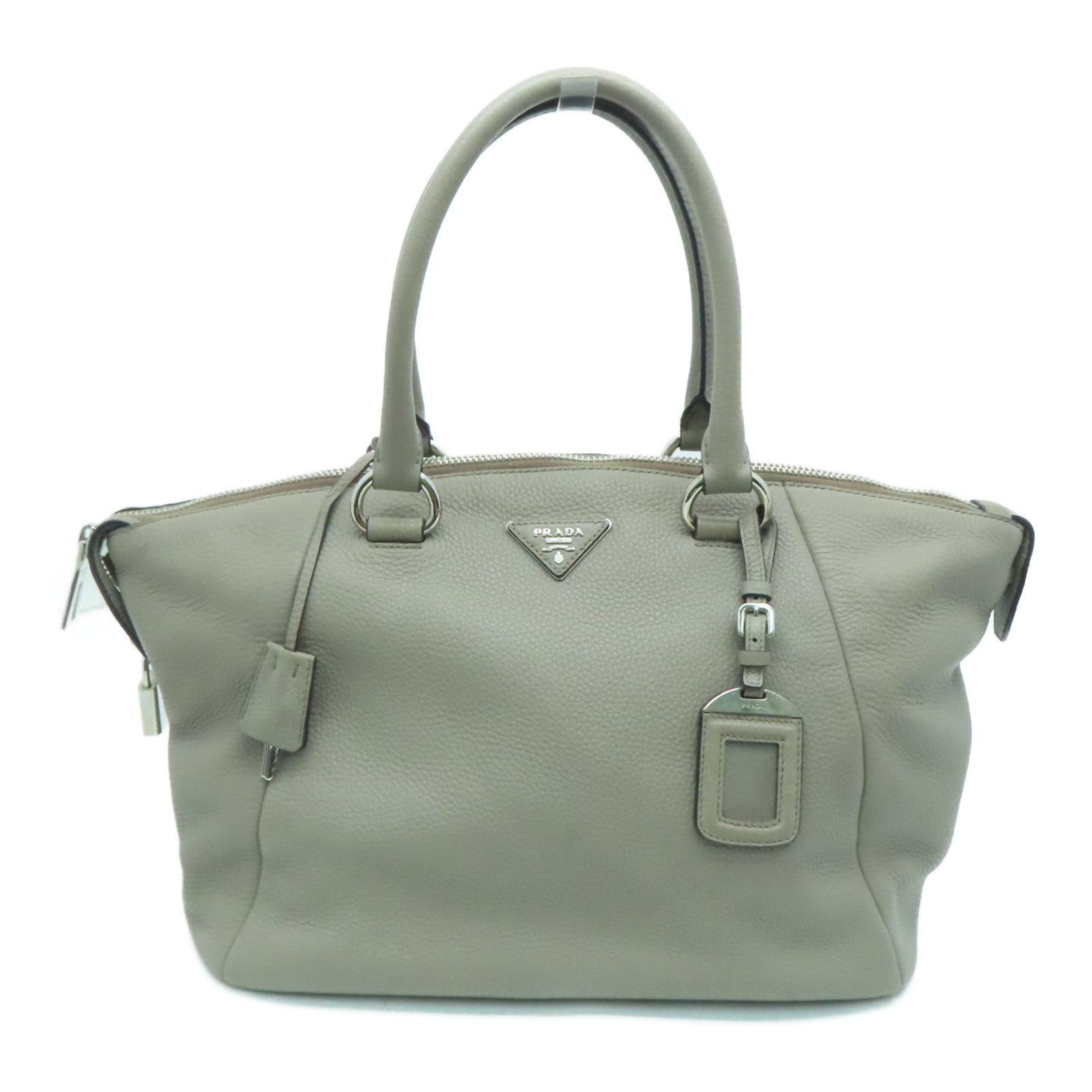 PRADA cowhide leather Shoulder Bag silver buckle handle bag / shoulder bag gray