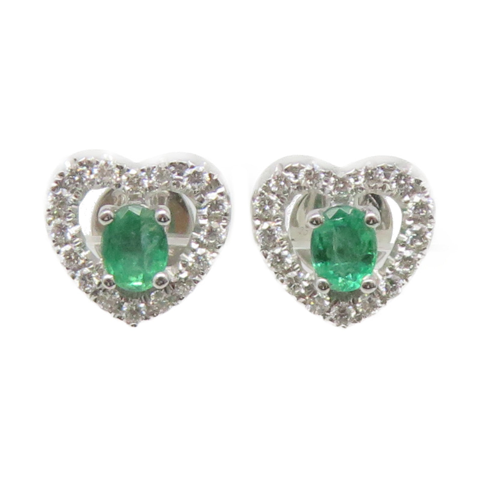 JEWELRY 18K White Gold/0.326ct Emerald/0.336ct Diamond Emerald Earrings