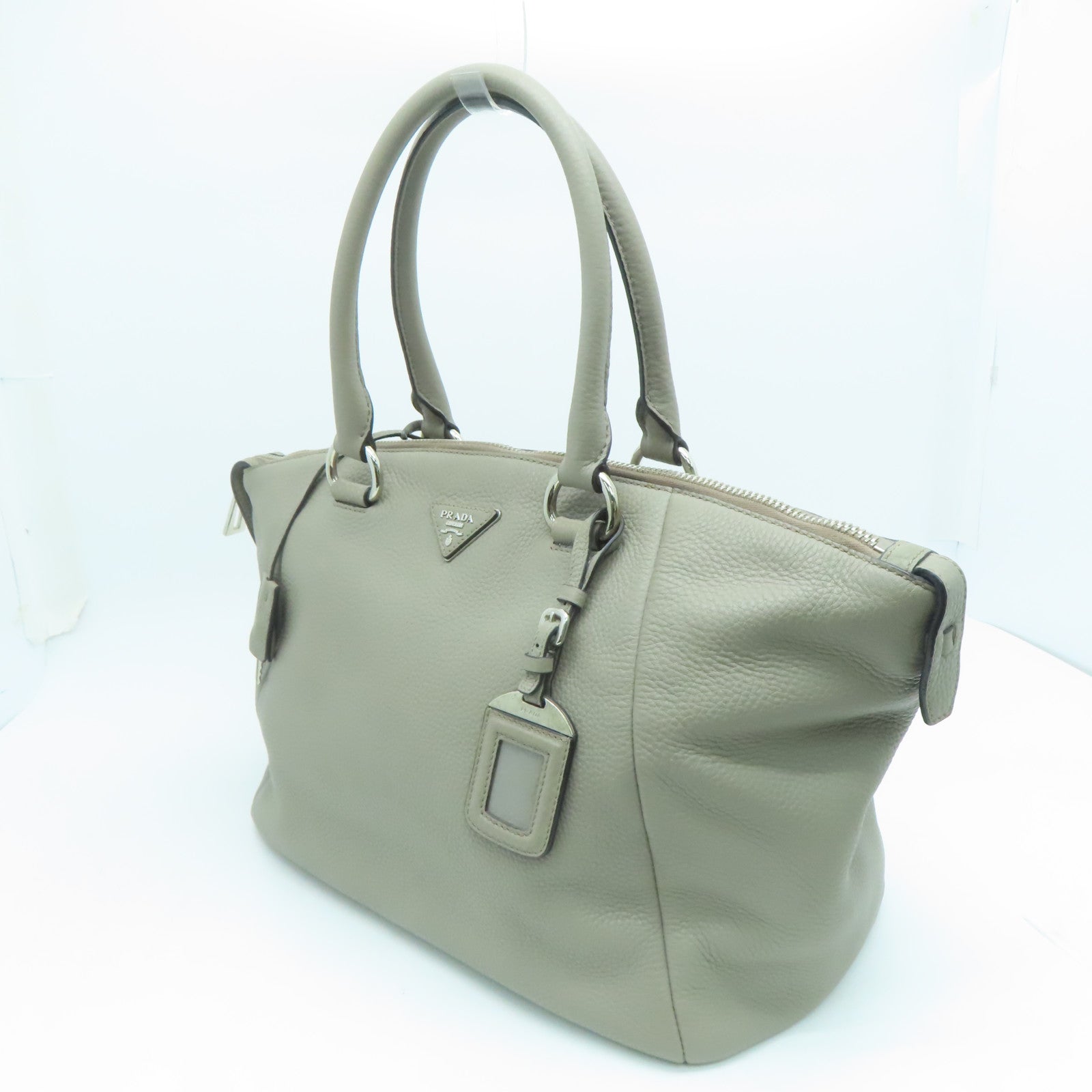 PRADA cowhide leather Shoulder Bag silver buckle handle bag / shoulder bag gray