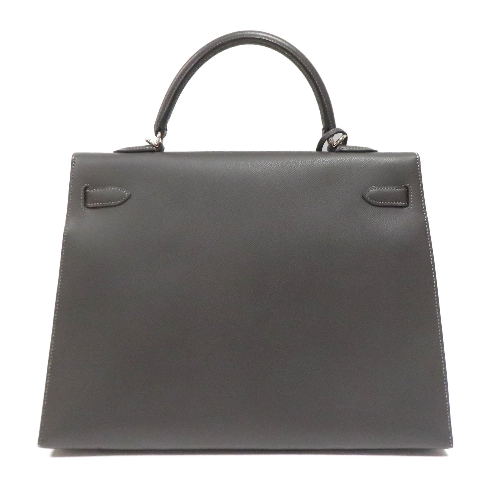 HERMES Epsom皮革Kelly 35銀扣手挽肩背兩用袋灰色
