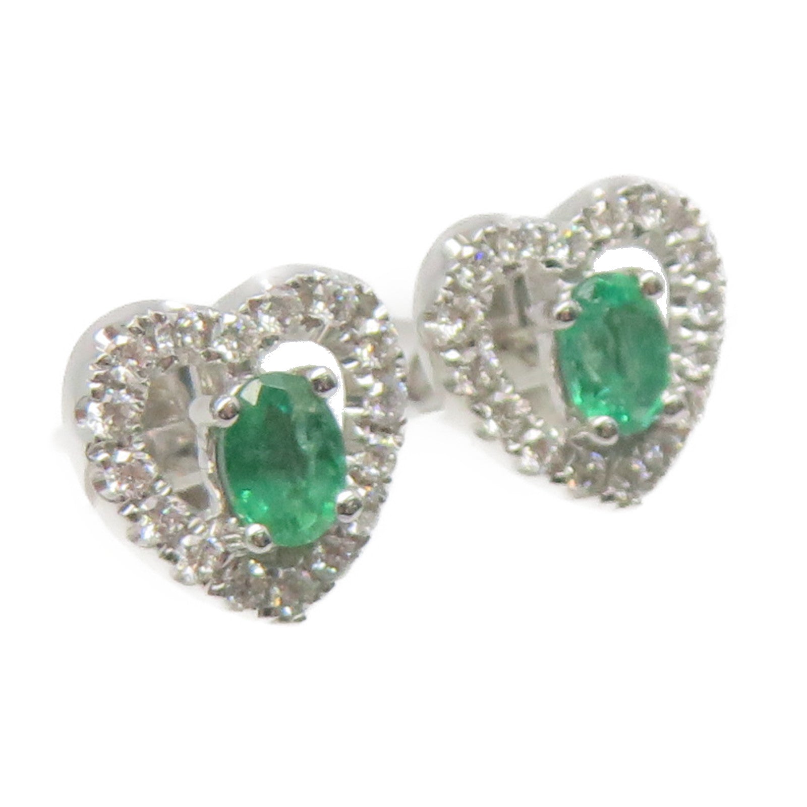 JEWELRY 18K White Gold/0.326ct Emerald/0.336ct Diamond Emerald Earrings