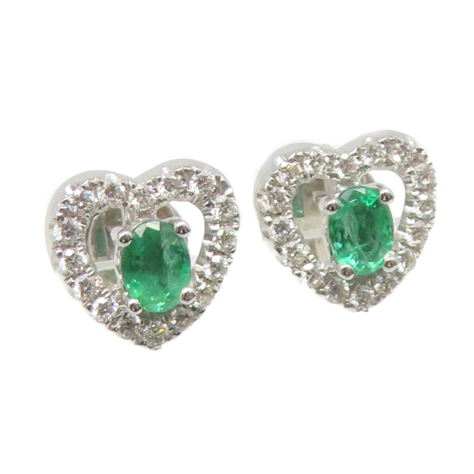 JEWELRY 18K White Gold/0.326ct Emerald/0.336ct Diamond Emerald Earrings