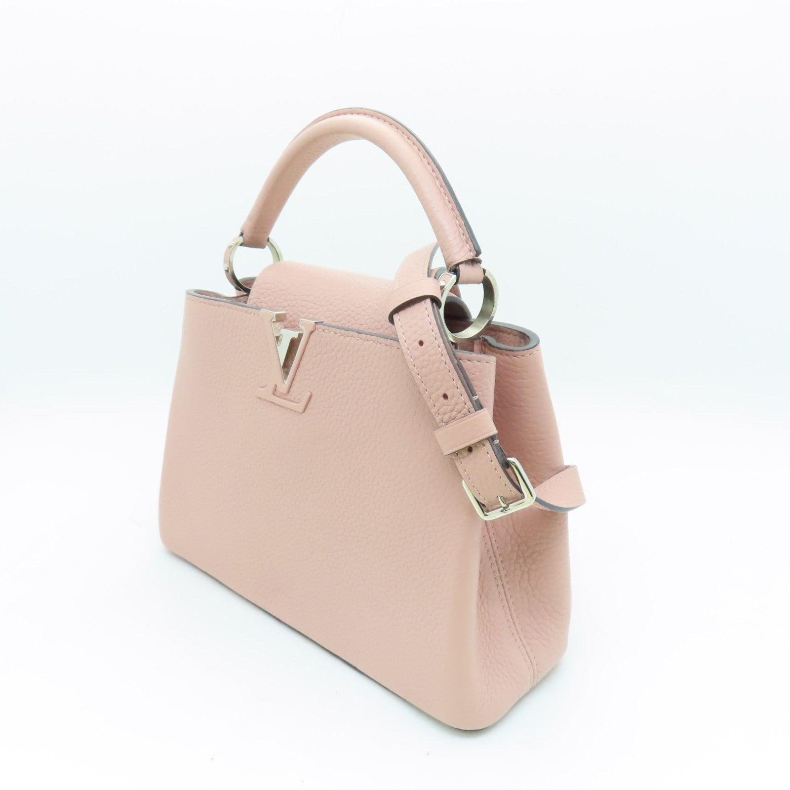 LOUIS VUITTON 牛皮皮革Capucines銀扣肩背袋粉紅色