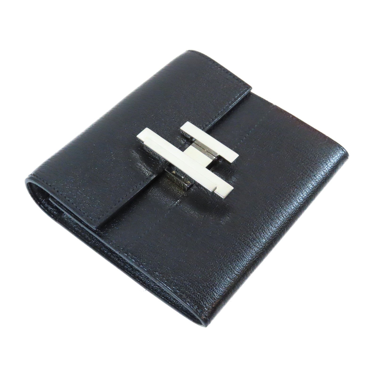 HERMES Chevre皮革Cinhetic Mini銀扣肩背袋黑色