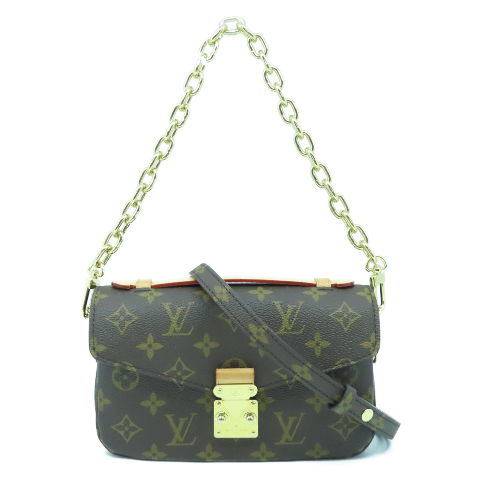 LOUIS VUITTON Monogram Pochette Metis East West金扣鏈帶手挽肩背兩用袋啡色