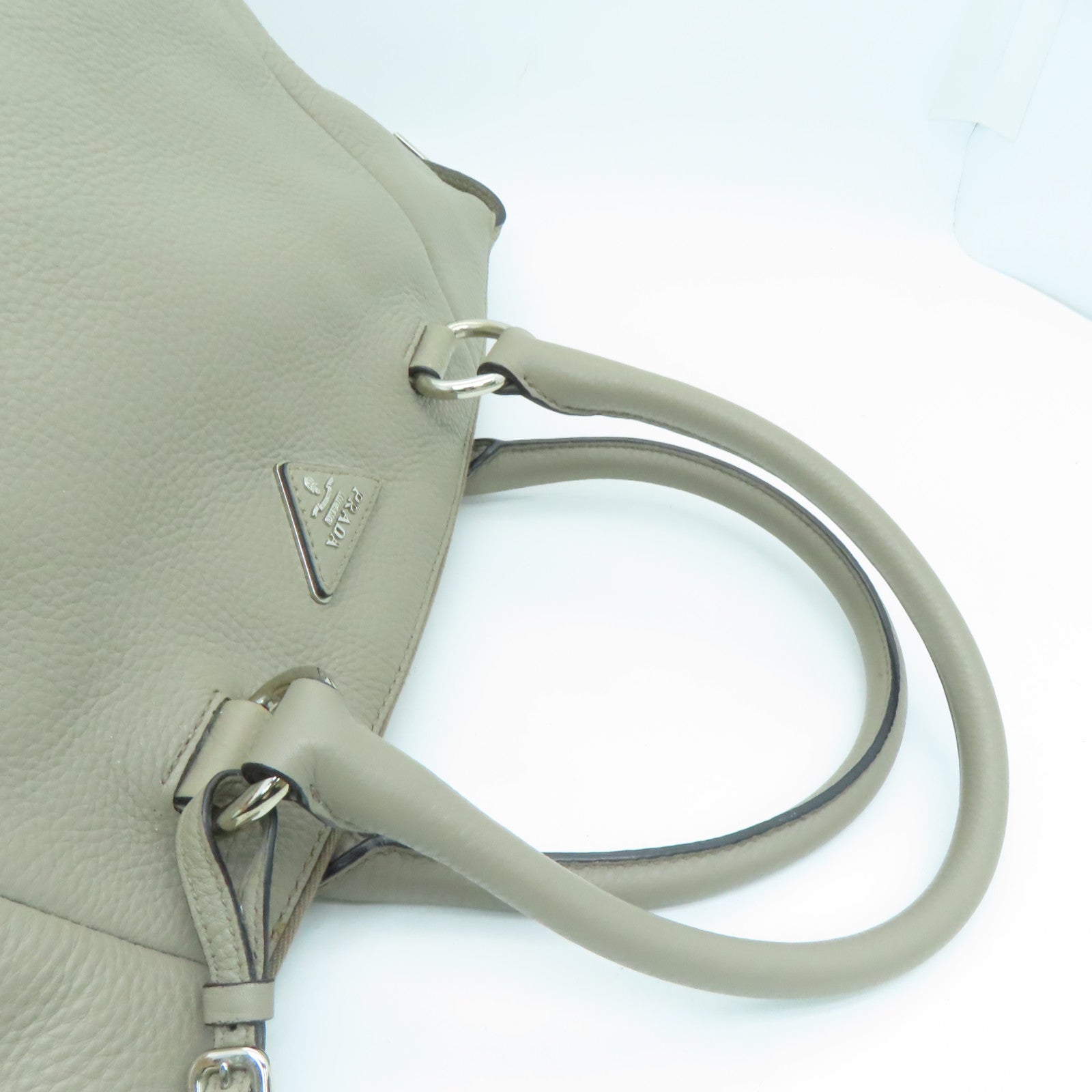 PRADA cowhide leather Shoulder Bag silver buckle handle bag / shoulder bag gray