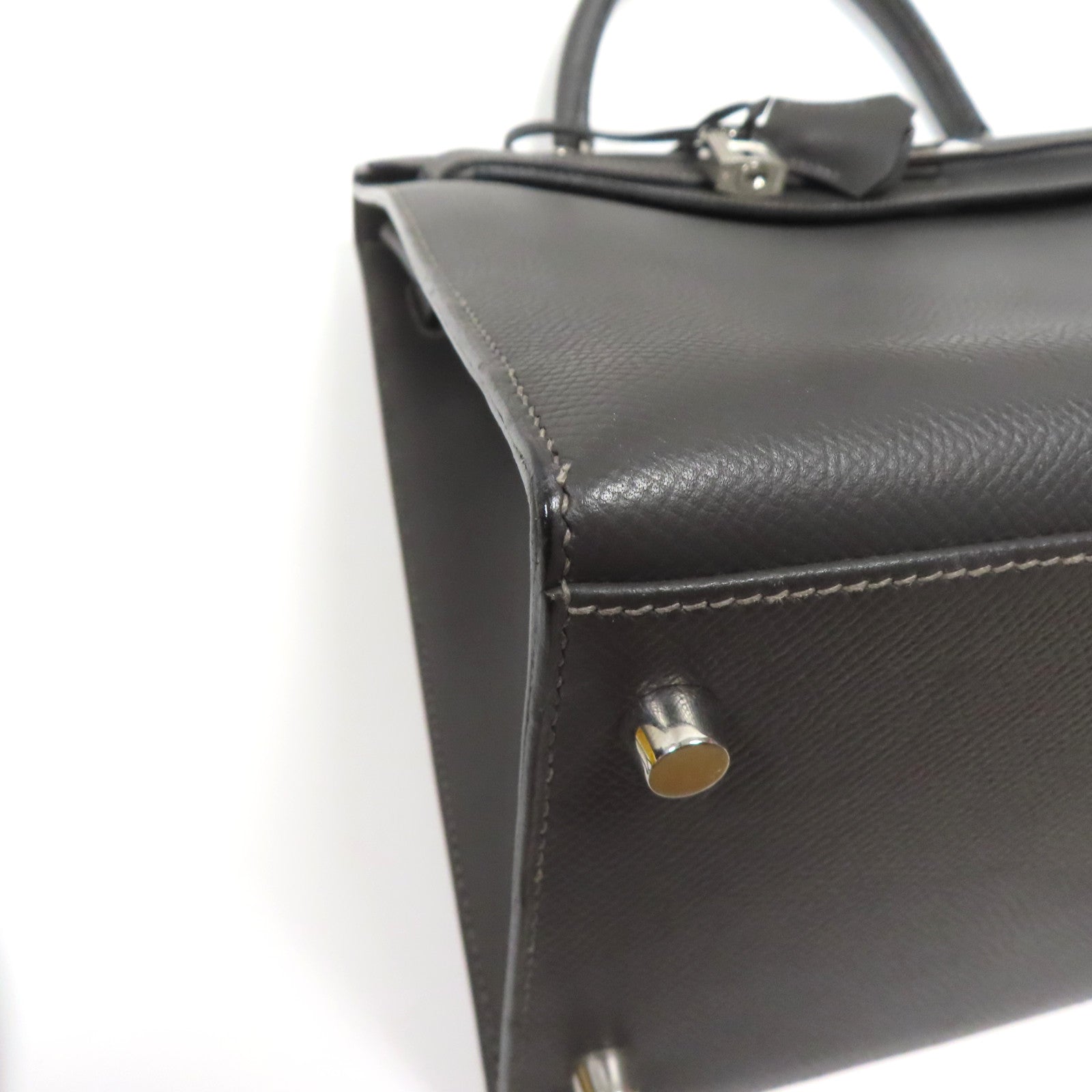 HERMES Epsom皮革Kelly 35銀扣手挽肩背兩用袋灰色