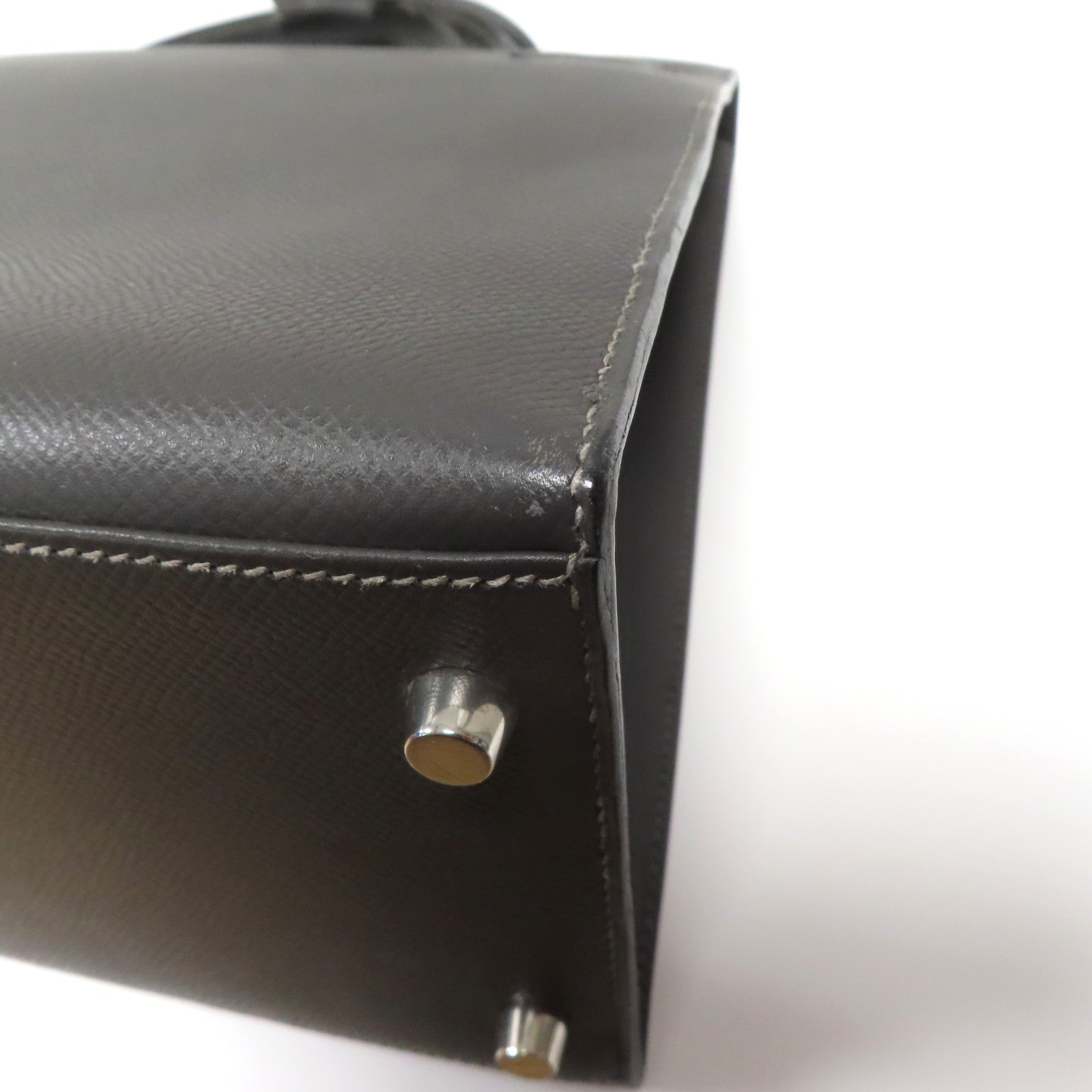 HERMES Epsom皮革Kelly 35銀扣手挽肩背兩用袋灰色