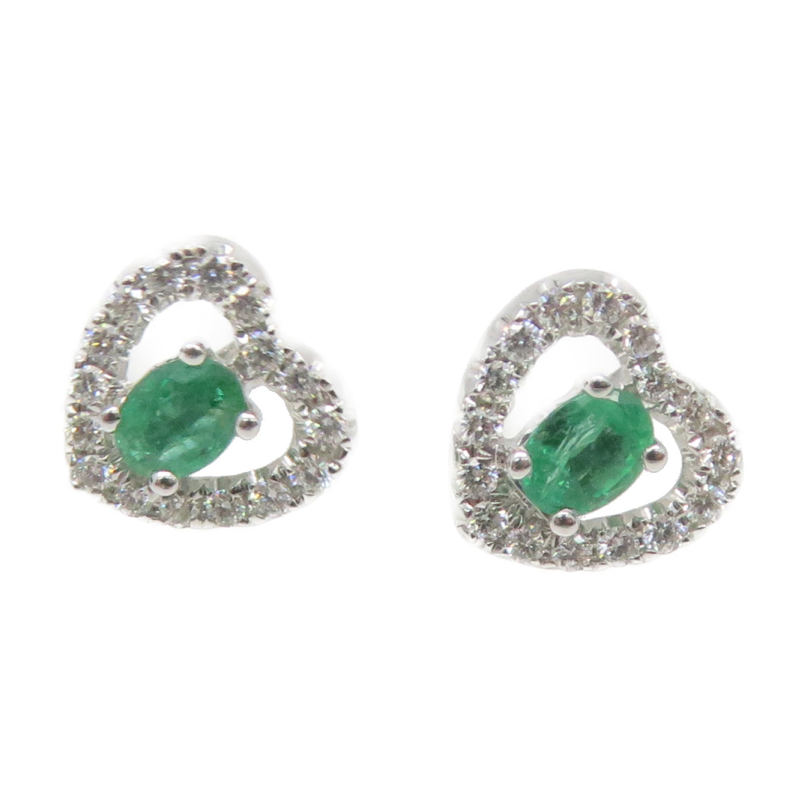JEWELRY 18K White Gold/0.326ct Emerald/0.336ct Diamond Emerald Earrings
