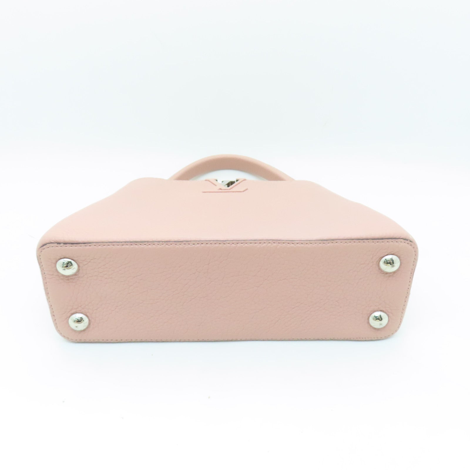 LOUIS VUITTON 牛皮皮革Capucines銀扣肩背袋粉紅色