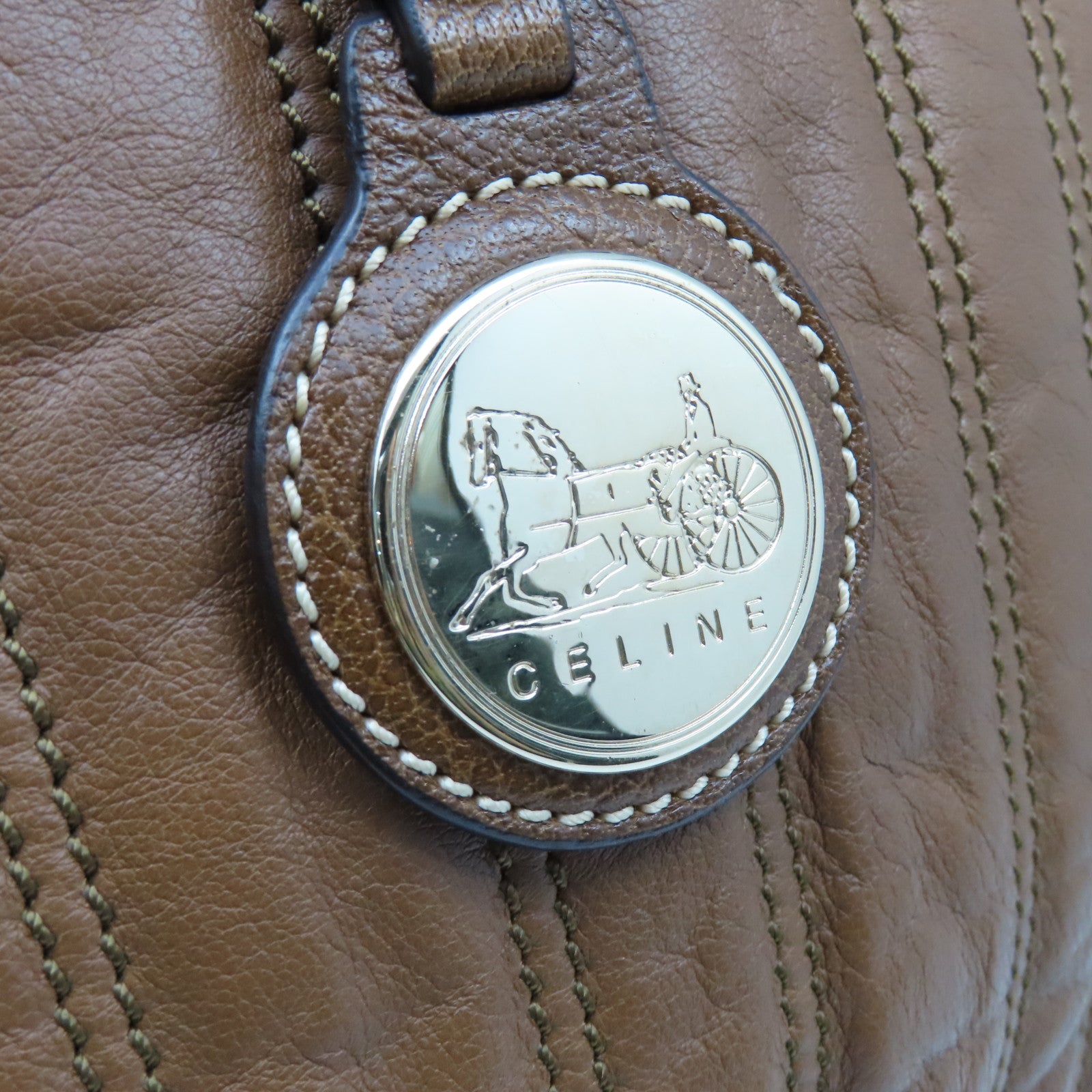 CELINE 牛皮皮革Shoulder Bag銀扣肩背袋啡色