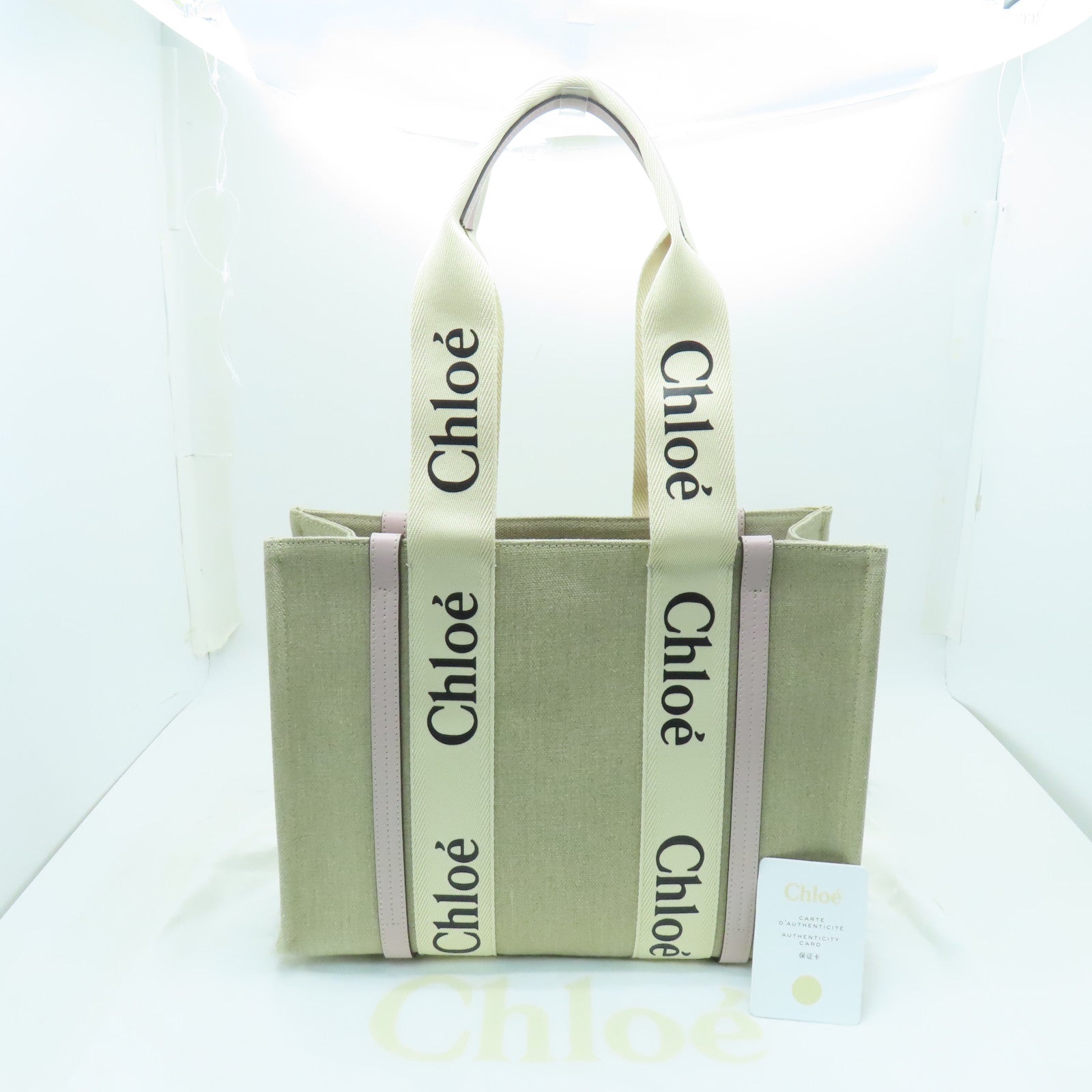 Chloe 【激減優惠】帆布Woody Bag Medium手挽袋米色/粉紅色/白色