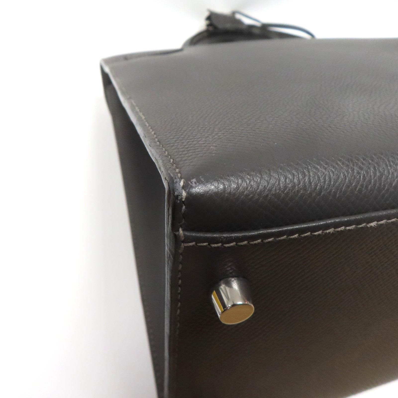 HERMES Epsom皮革Kelly 35銀扣手挽肩背兩用袋灰色