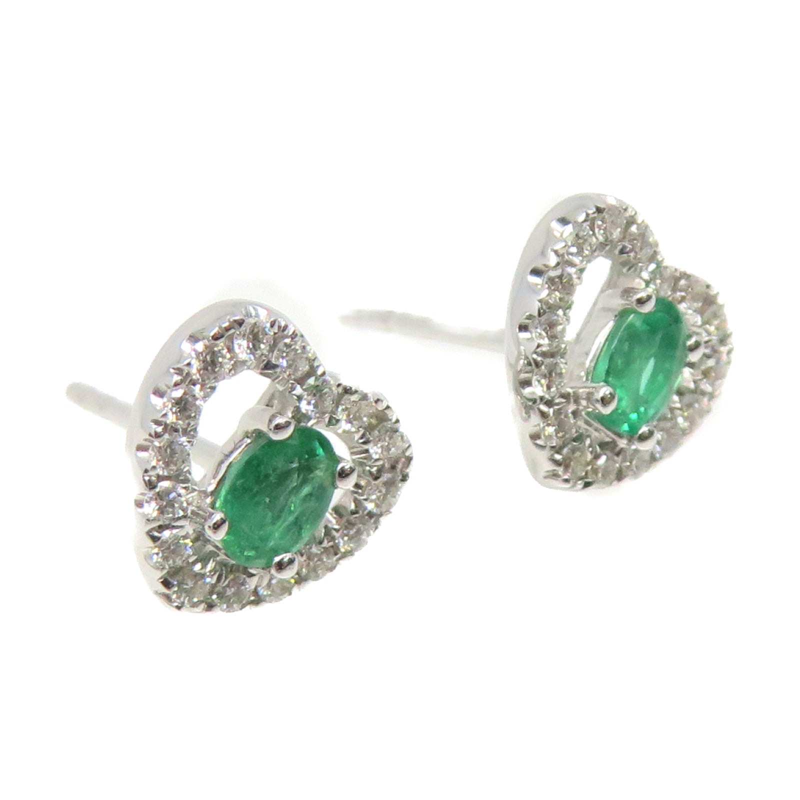 JEWELRY 18K White Gold/0.326ct Emerald/0.336ct Diamond Emerald Earrings