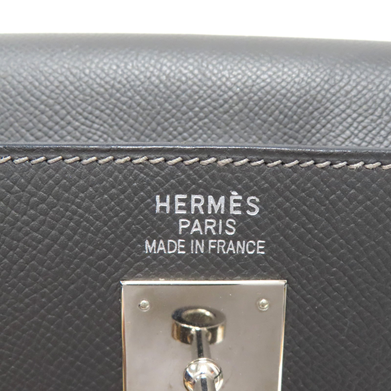 HERMES Epsom皮革Kelly 35銀扣手挽肩背兩用袋灰色