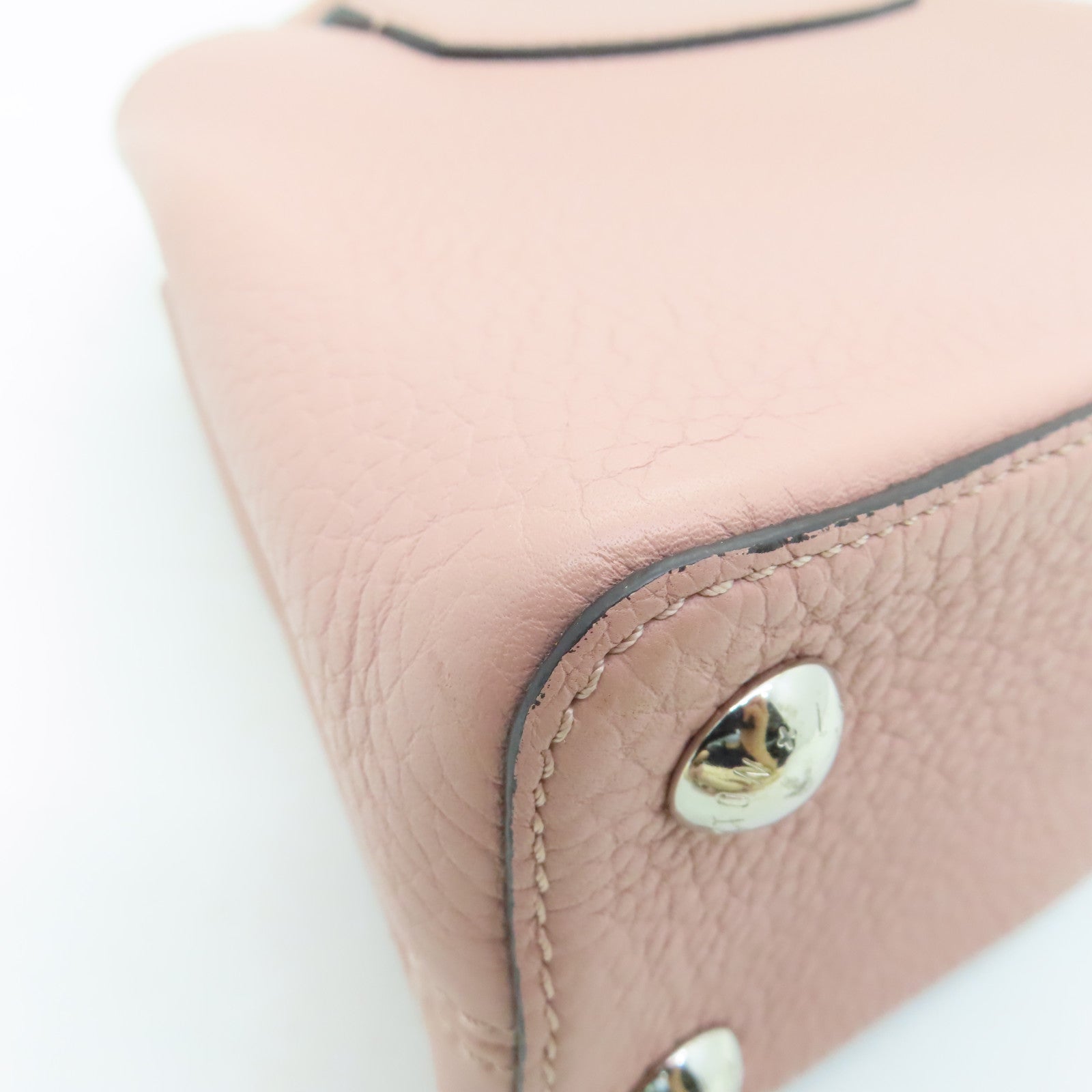 LOUIS VUITTON 牛皮皮革Capucines銀扣肩背袋粉紅色