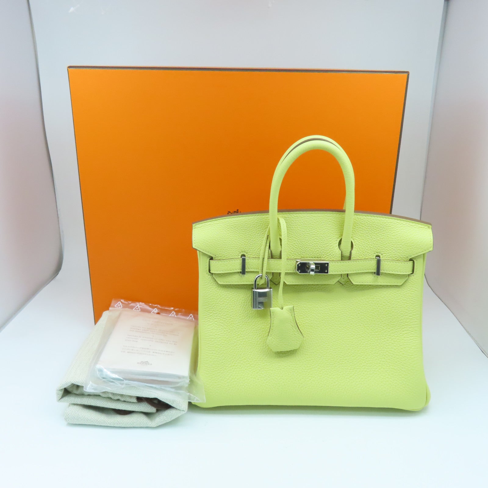 HERMES Togo皮革Birkin 25银扣手挽袋Jaune Poussin黄色