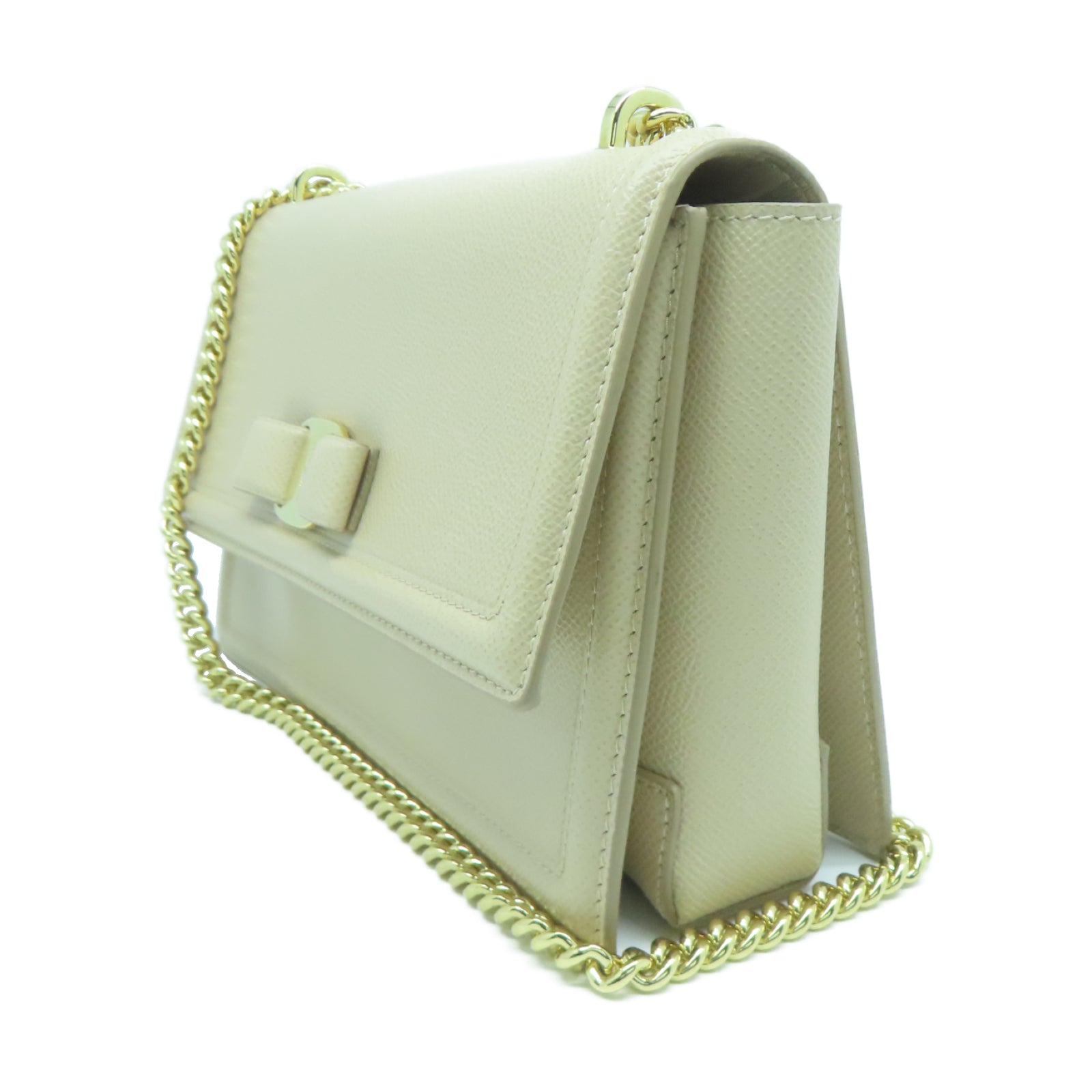 Salvatore Ferragamo 牛皮皮革Shoulder Bag金扣鏈帶肩背袋米色