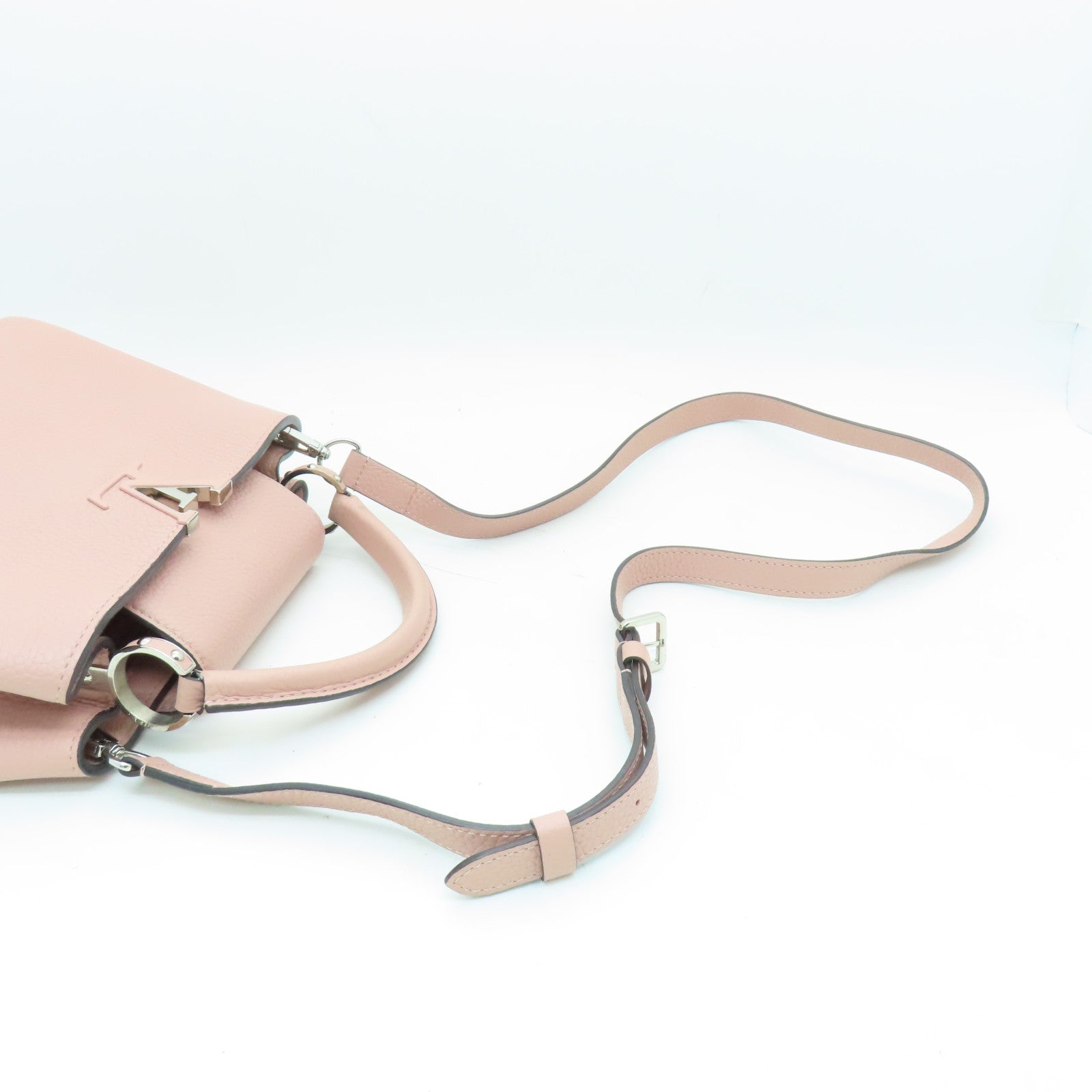 LOUIS VUITTON 牛皮皮革Capucines銀扣肩背袋粉紅色