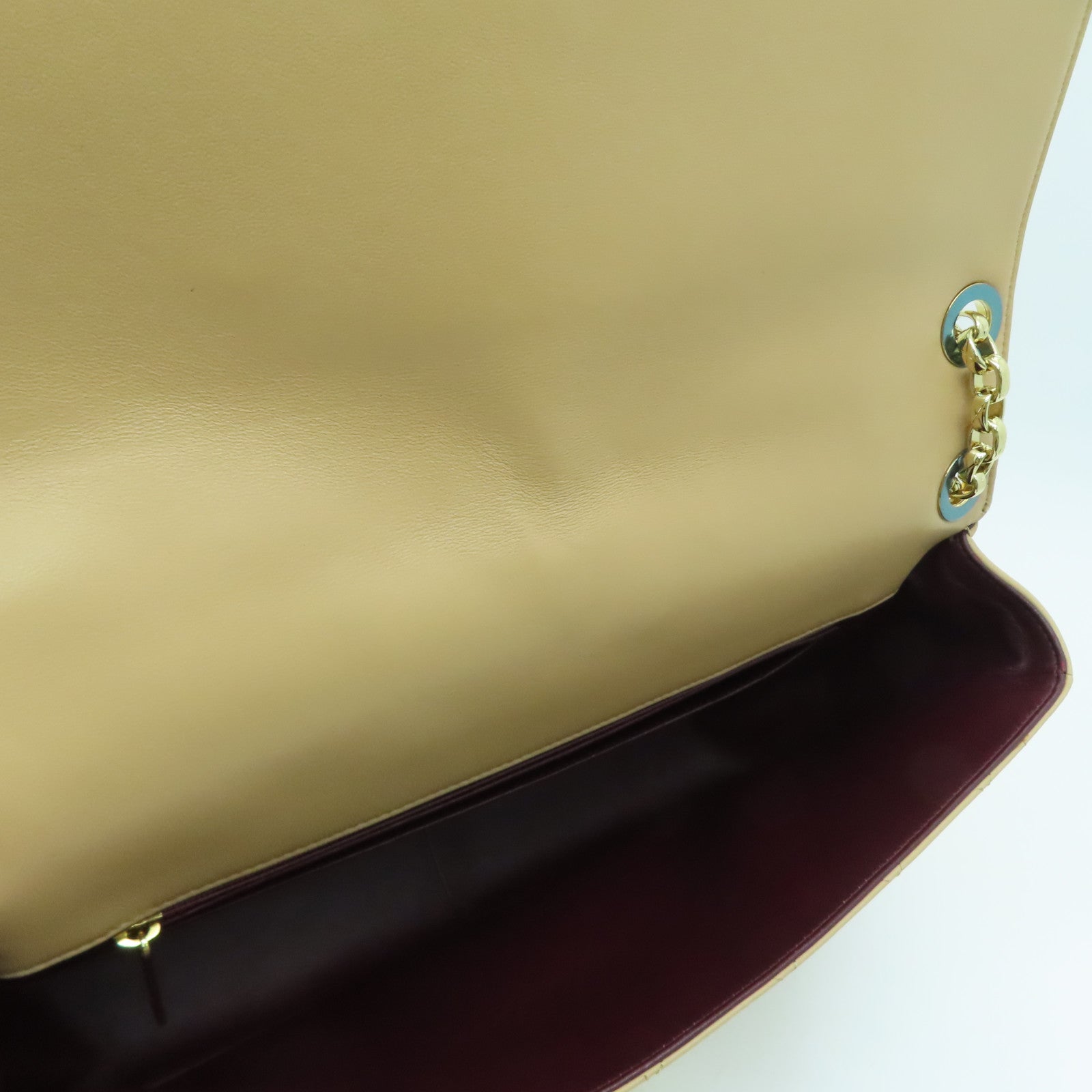 CHANEL 【激減優惠】菱格羊皮皮革Chain Shoulder金扣肩背袋米色