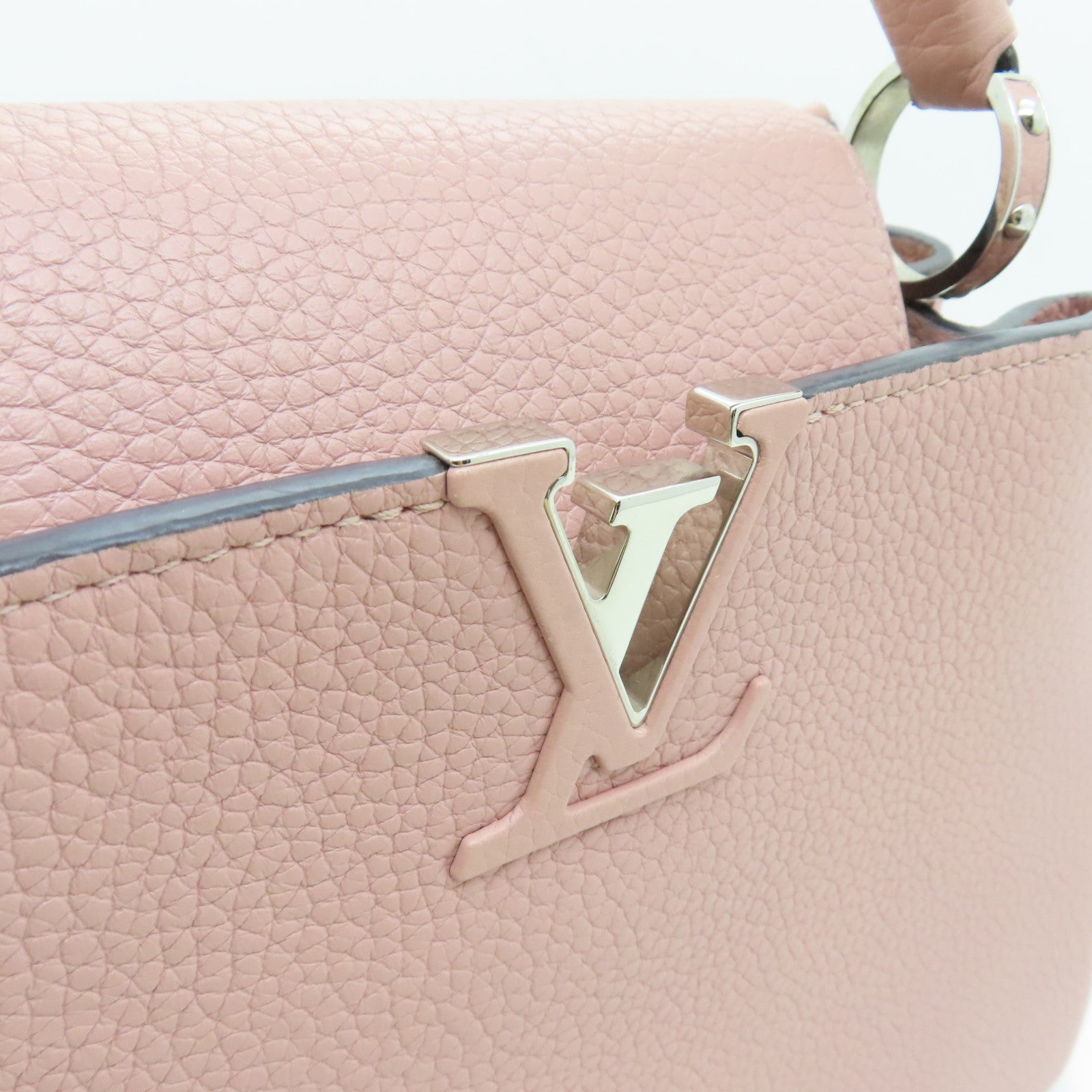 LOUIS VUITTON 牛皮皮革Capucines銀扣肩背袋粉紅色