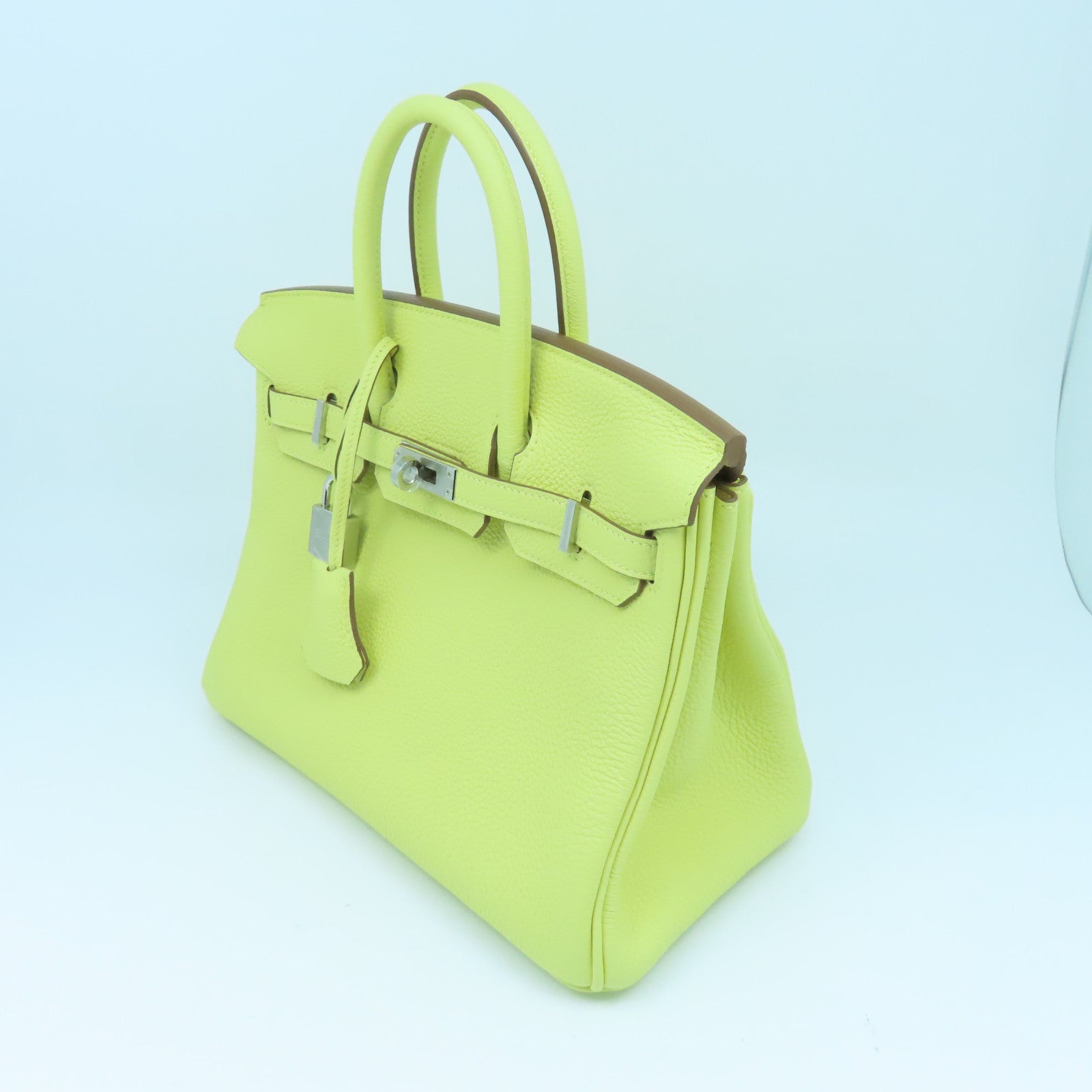 HERMES Togo皮革Birkin 25银扣手挽袋Jaune Poussin黄色
