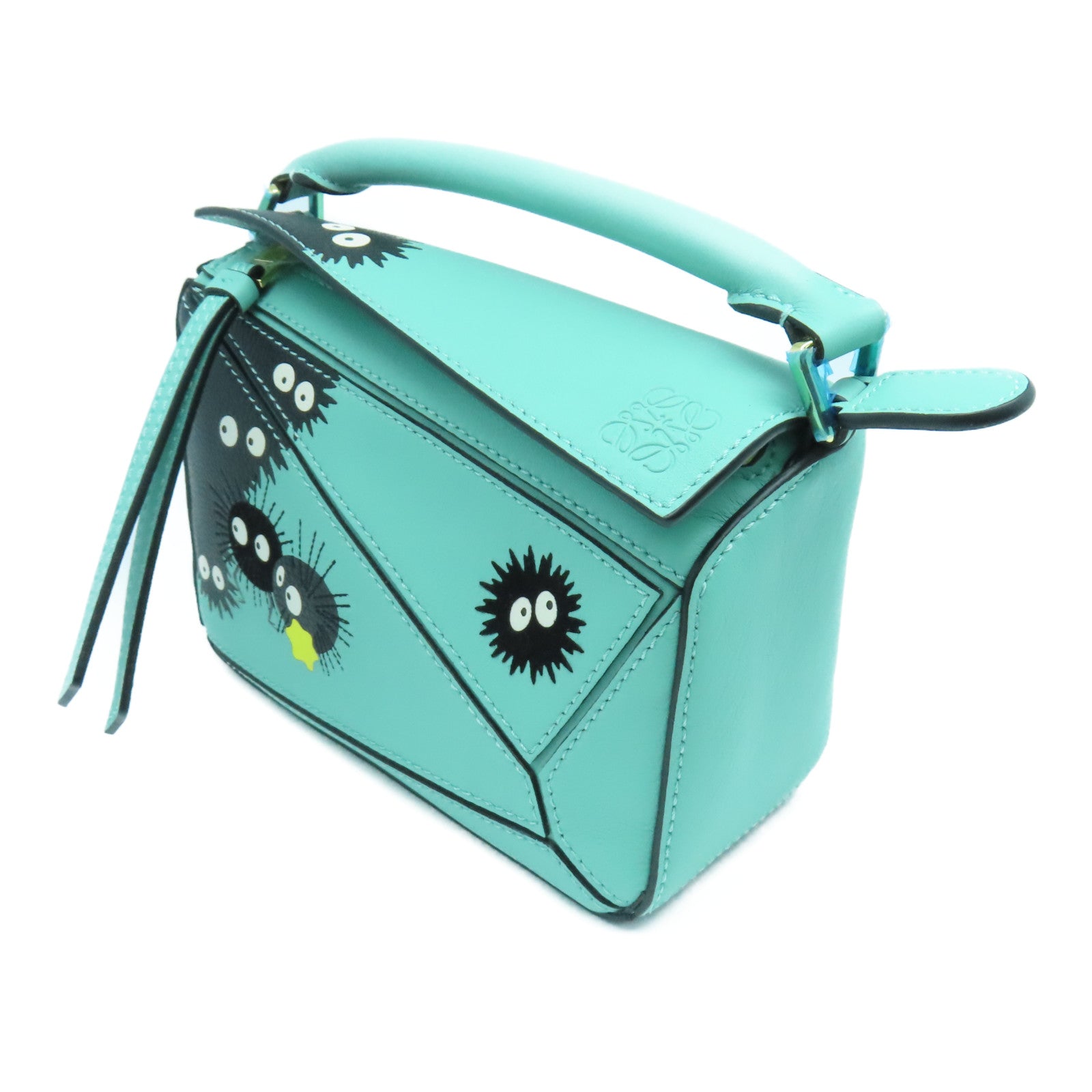 LOEWE 牛皮皮革Mini Puzzle Studio Ghibli金扣手挽肩背兩用袋綠色