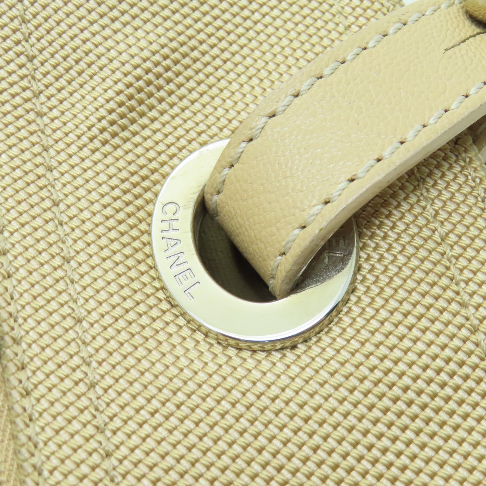 CHANEL 菱格帆布Tote Bag銀扣手挽袋金色