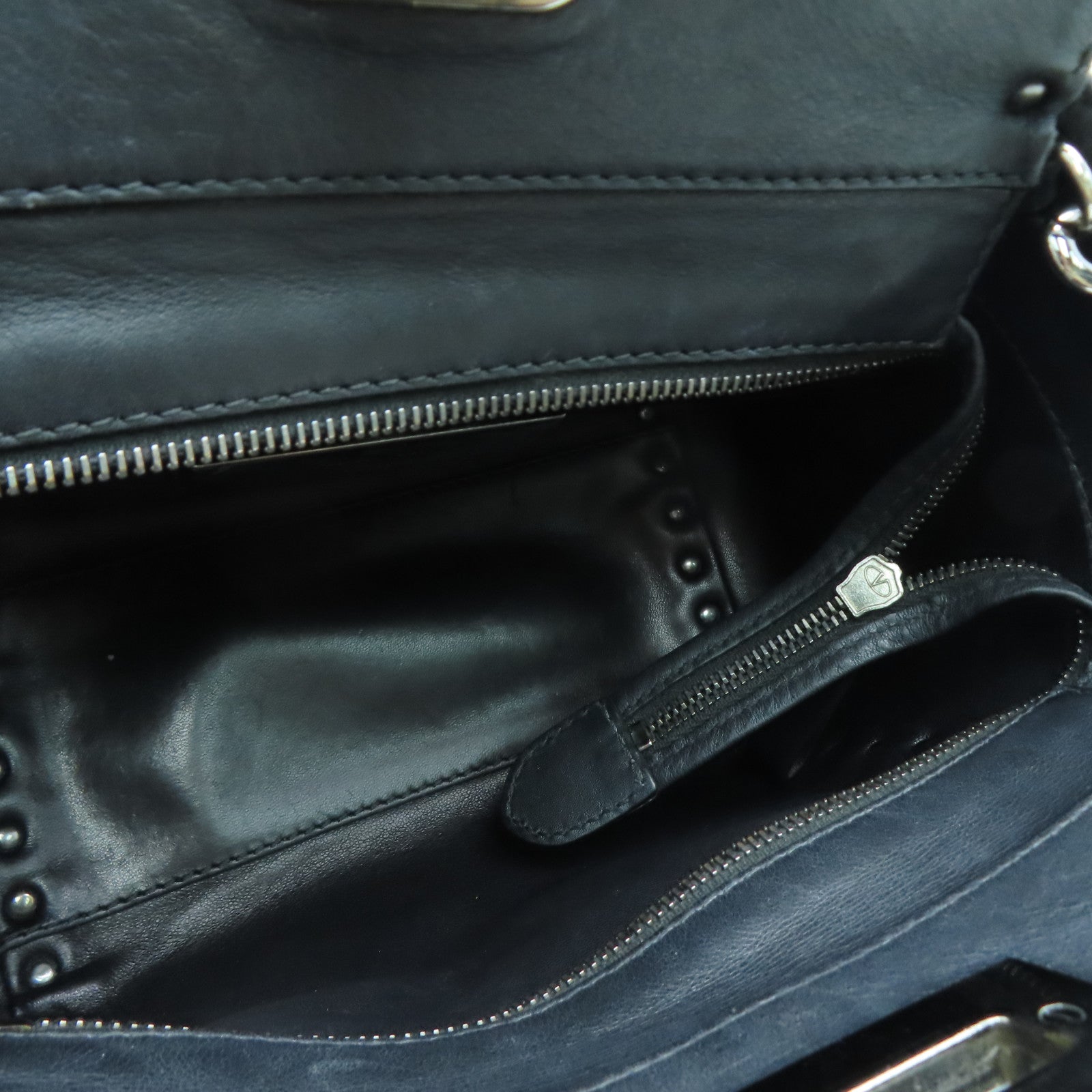 Valentino 牛皮皮革2way Shoulder Bag银扣手挽肩背两用袋黑色