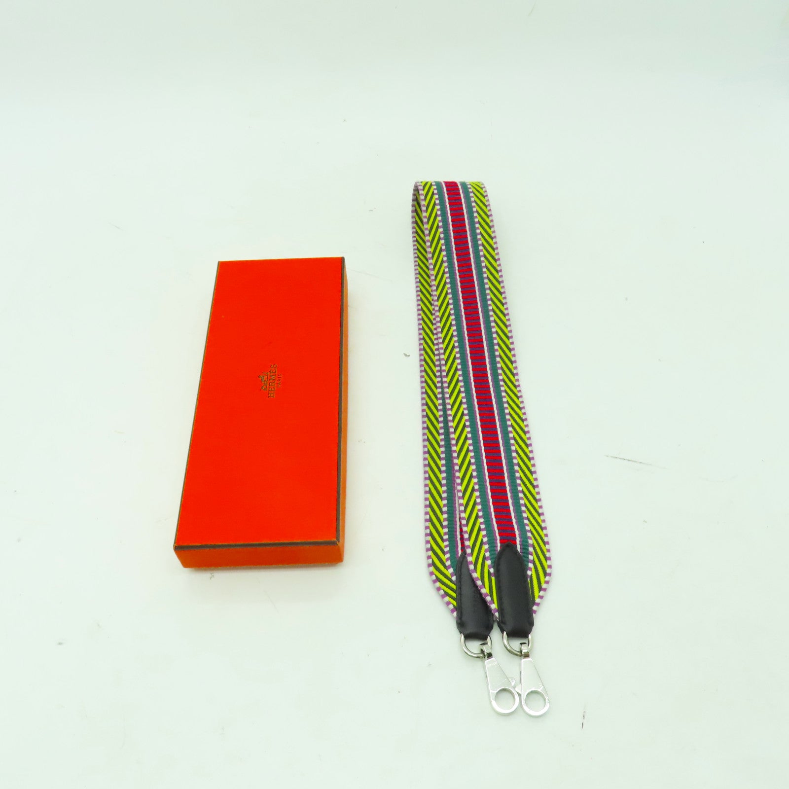 HERMES 帆布Shoulder Strap銀扣肩背帶彩色