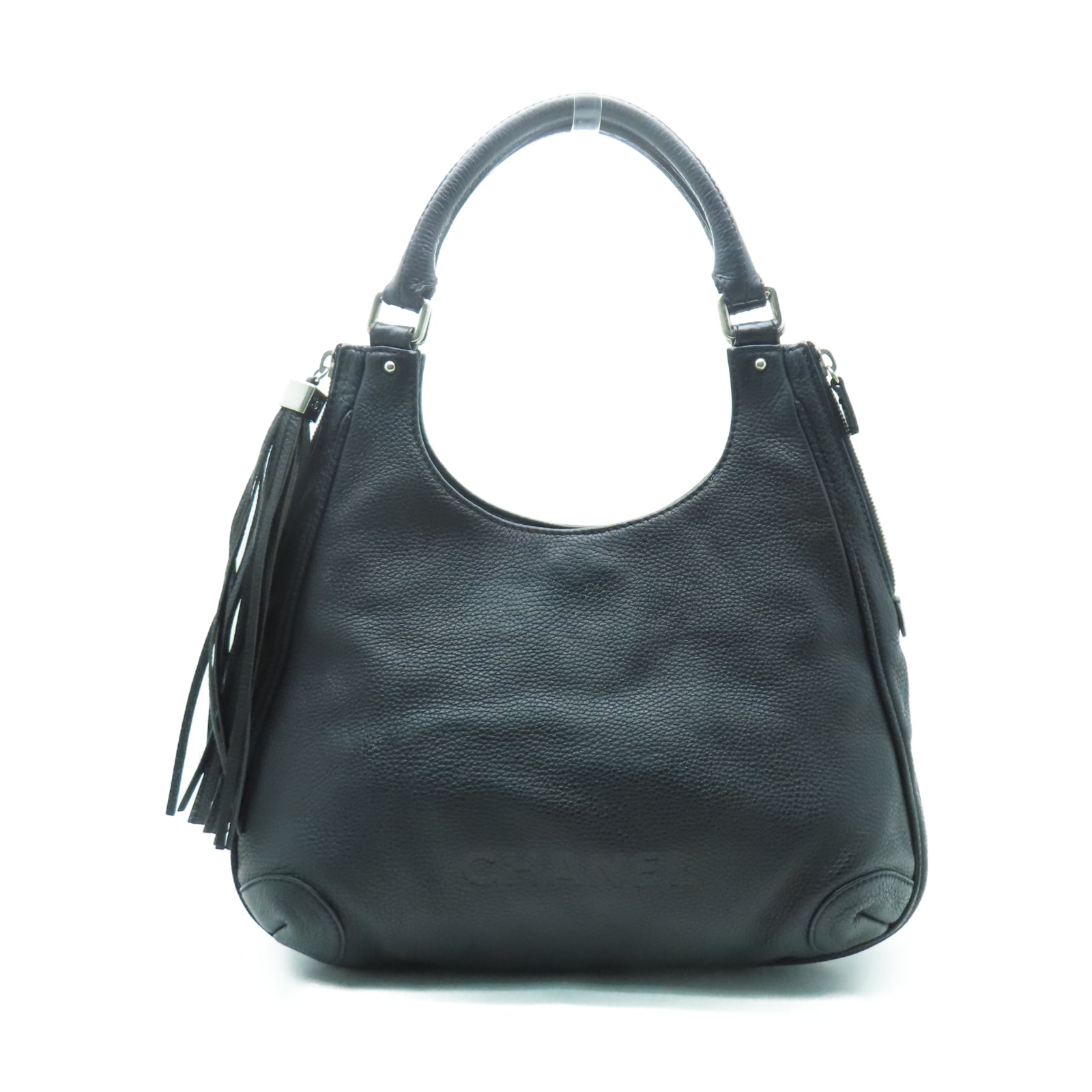 CHANEL 牛皮皮革Shoulder Bag銀扣肩背袋黑色