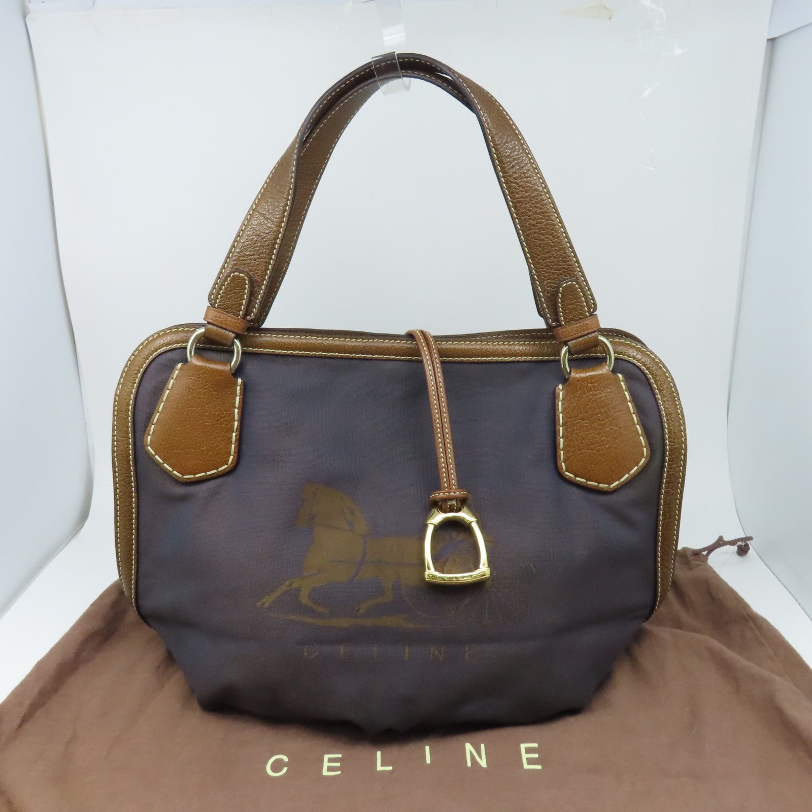 CELINE 帆布Shoulder Bag銀扣肩背袋深藍色