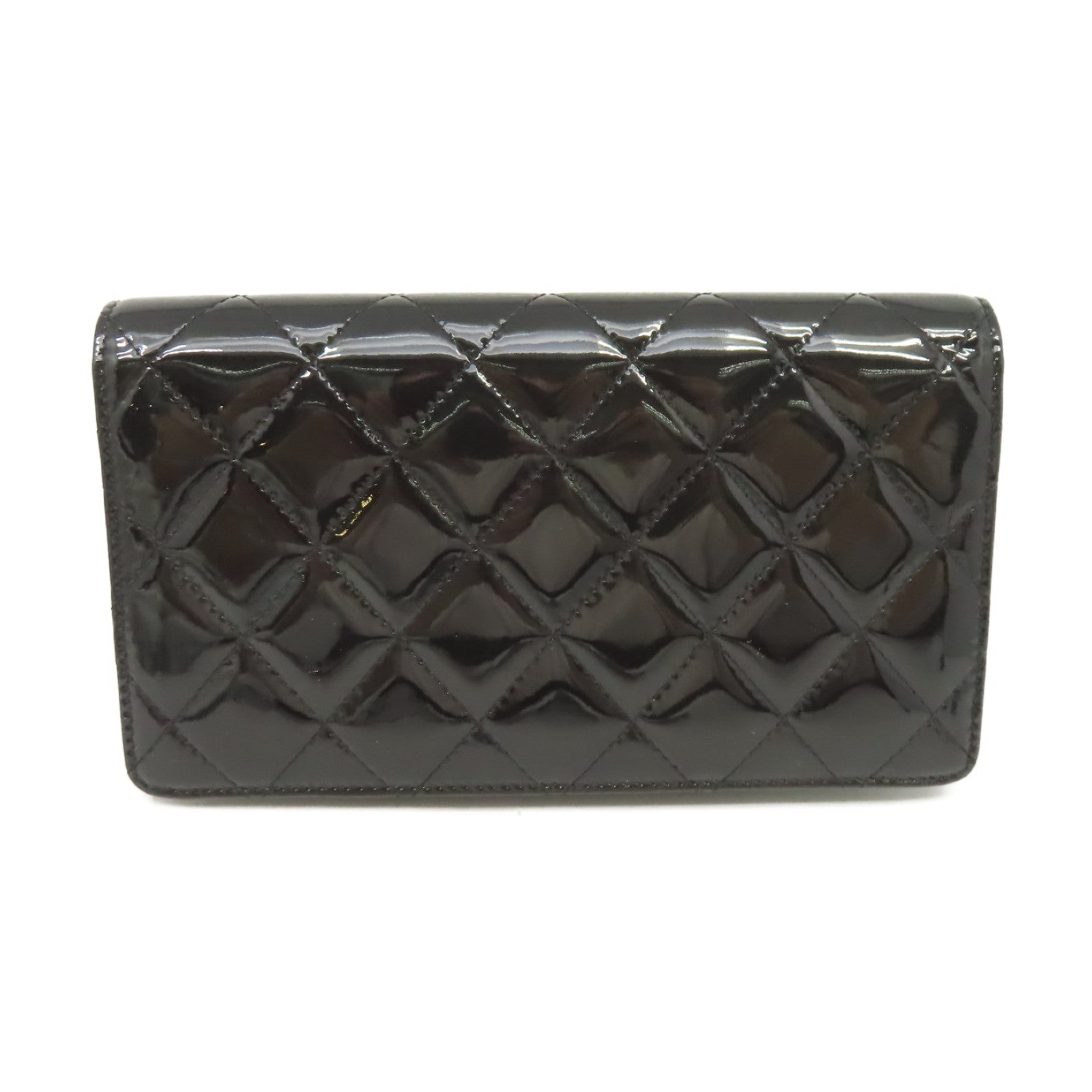 CHANEL 菱格漆皮皮革Long Wallet金扣長錢包黒色