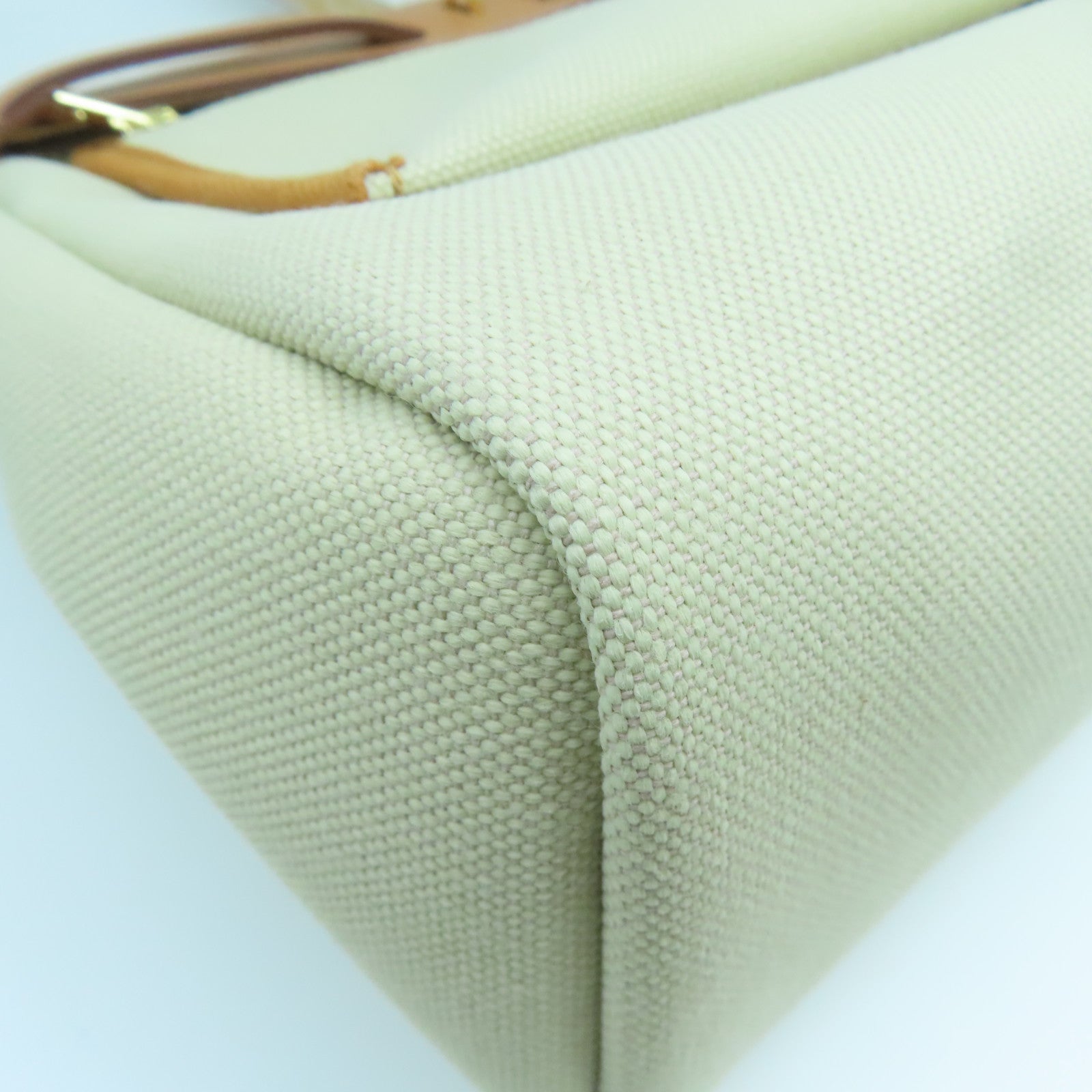 HERMES 帆布Herbag PM金扣手挽肩背兩用袋奶茶色/馬鞍皮駝色