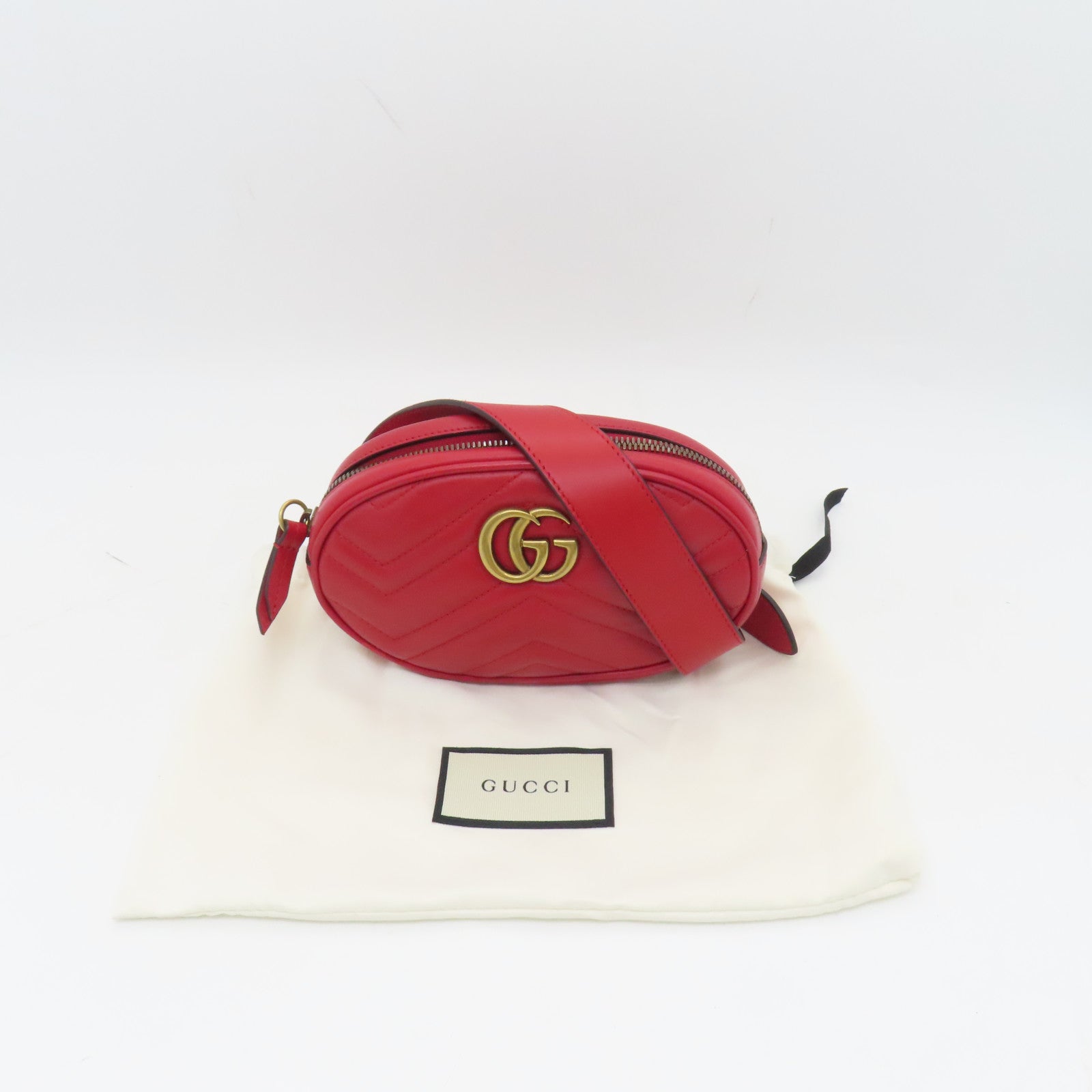 GUCCI 【激減優惠】斜紋牛皮皮革GG Marmont金扣腰包紅色