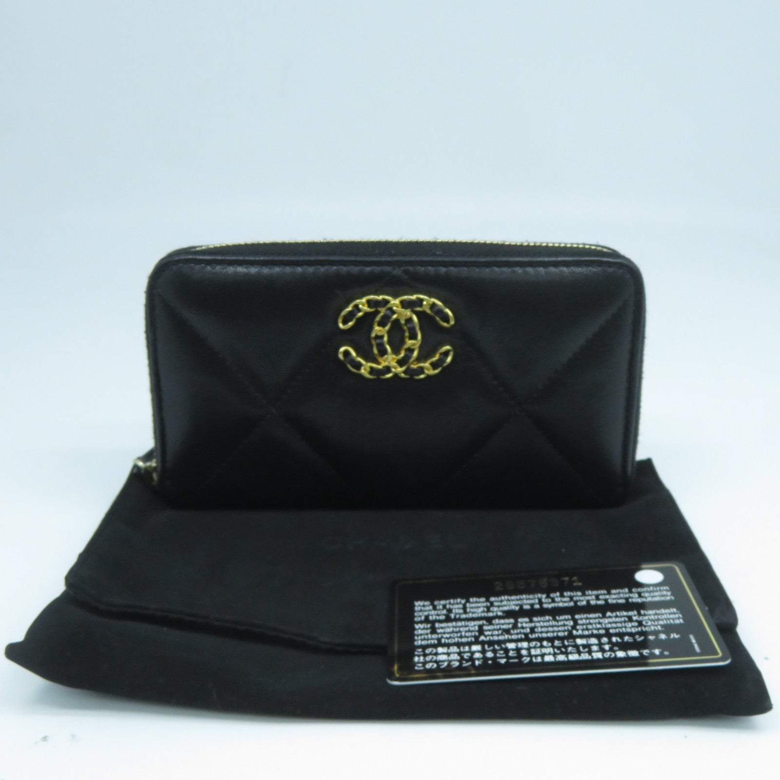 CHANEL 菱格牛皮皮革Wallet金扣錢包黑色