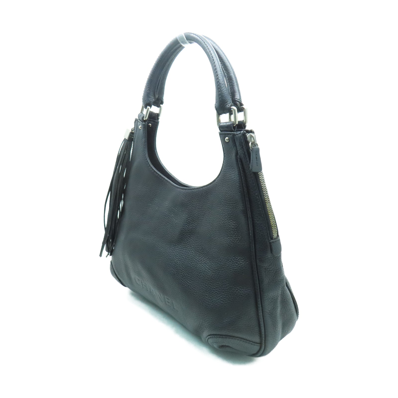 CHANEL 牛皮皮革Shoulder Bag銀扣肩背袋黑色