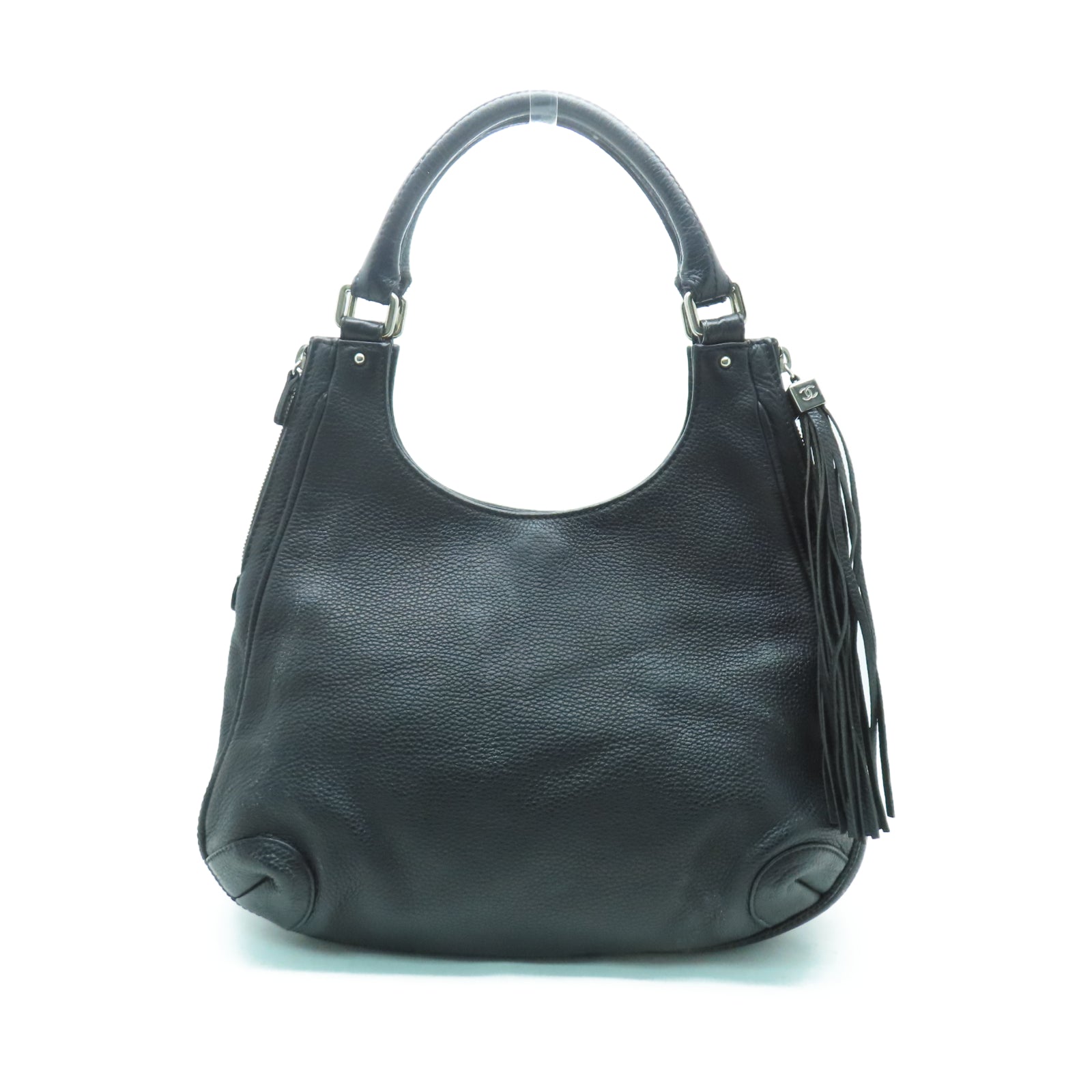 CHANEL 牛皮皮革Shoulder Bag銀扣肩背袋黑色