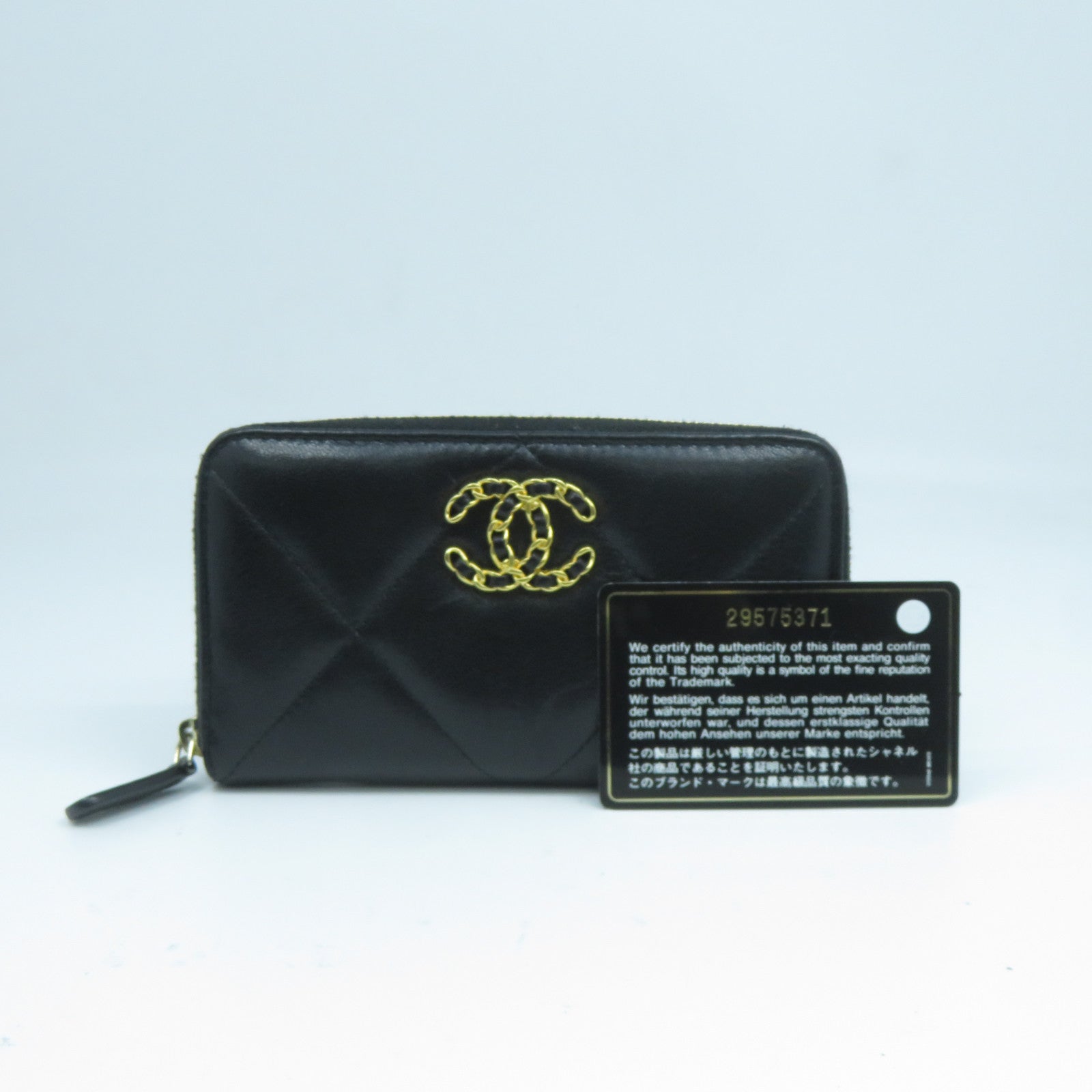 CHANEL 菱格牛皮皮革Wallet金扣錢包黑色