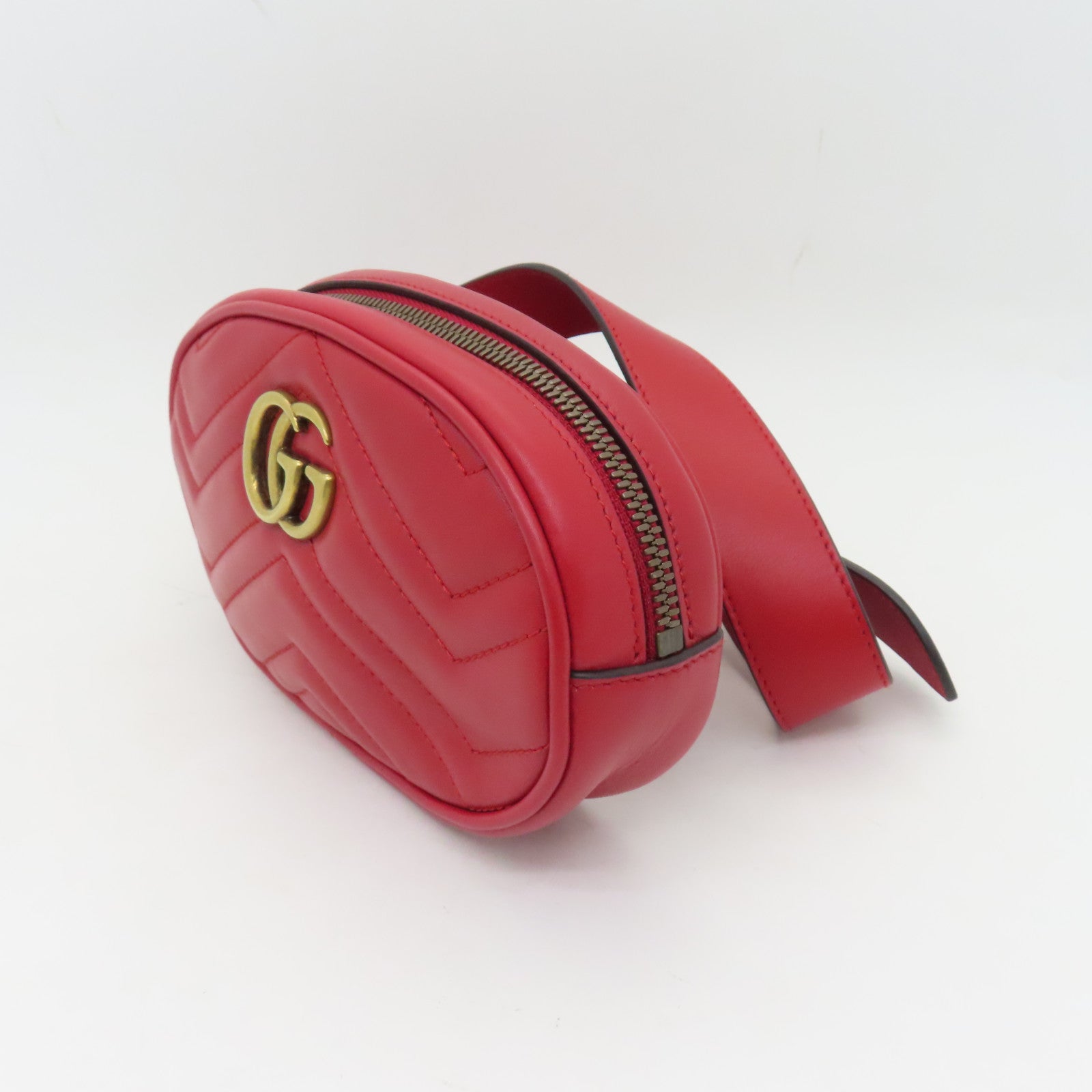 GUCCI 【激減優惠】斜紋牛皮皮革GG Marmont金扣腰包紅色