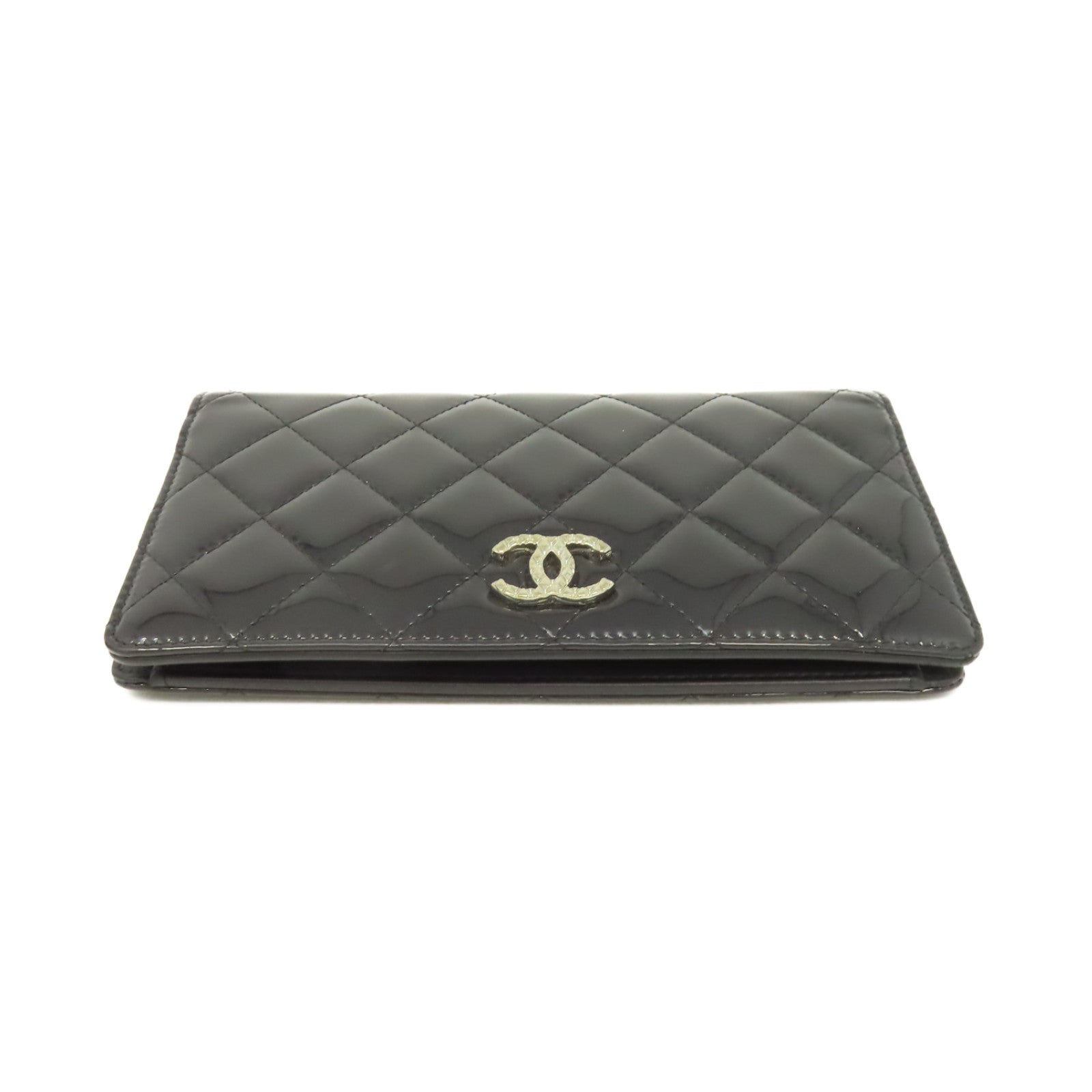 CHANEL 菱格漆皮皮革Long Wallet金扣長錢包黒色